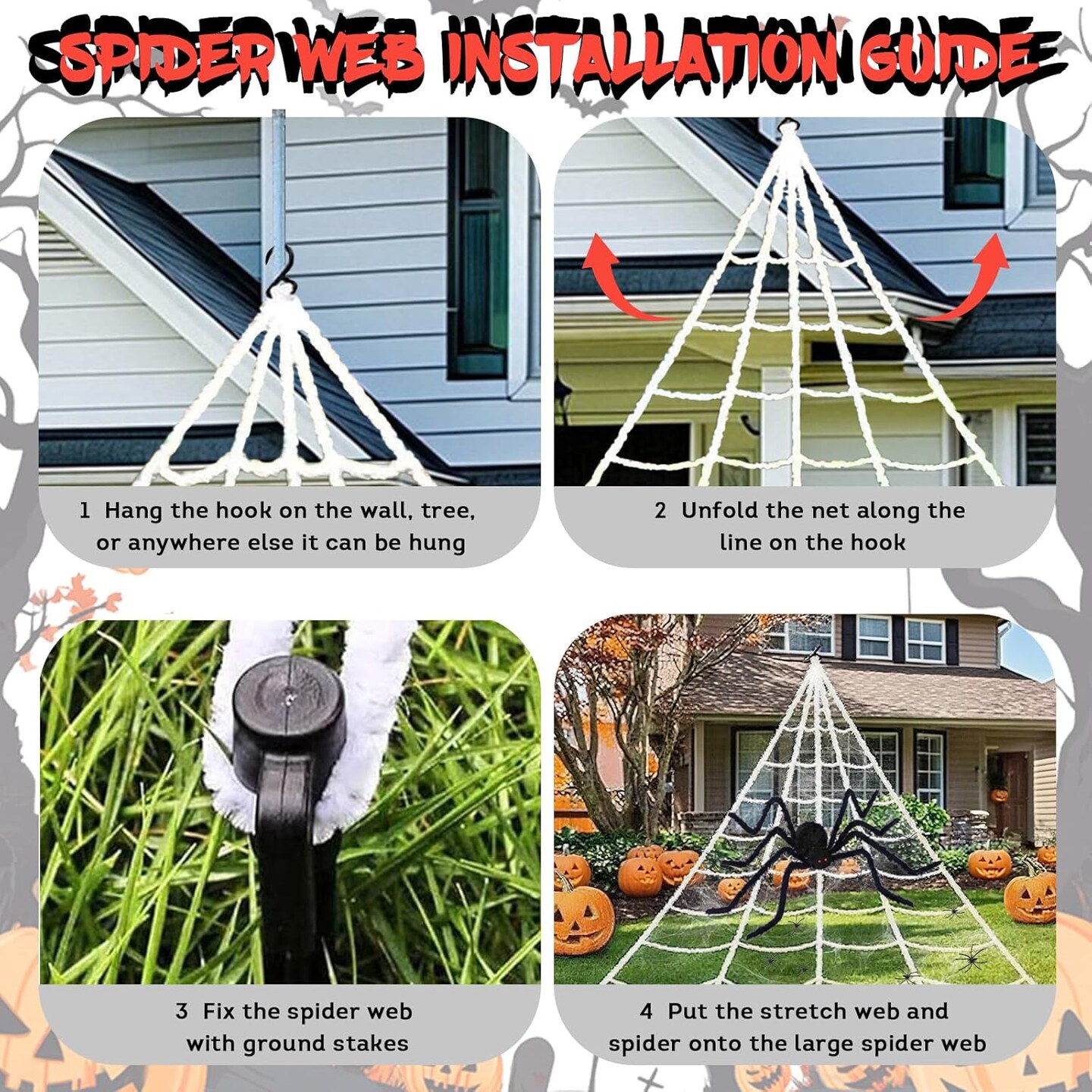 15.8Ft Giant Spider Web Halloween Decorations with 250 LED Lights