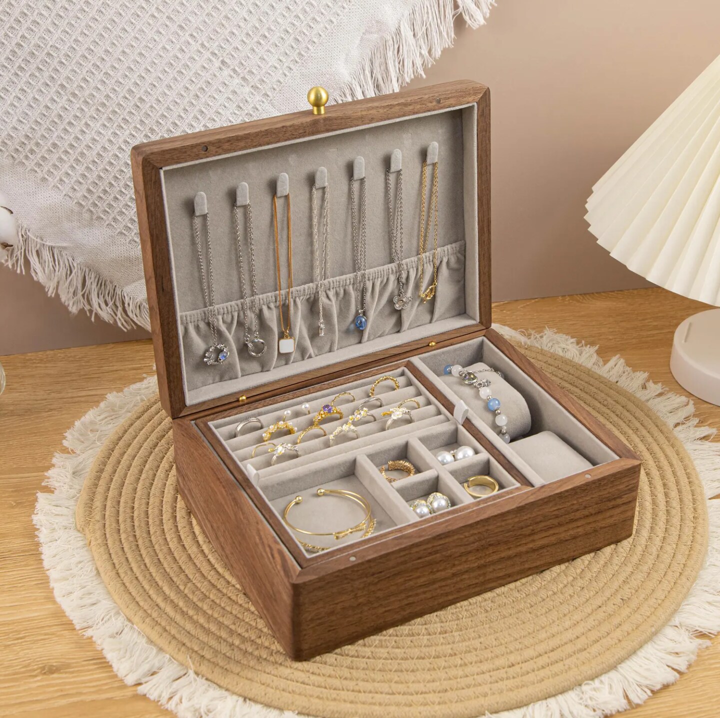 Personalized Walnut Jewelry Box, Custom Retro Jewelry Organizer