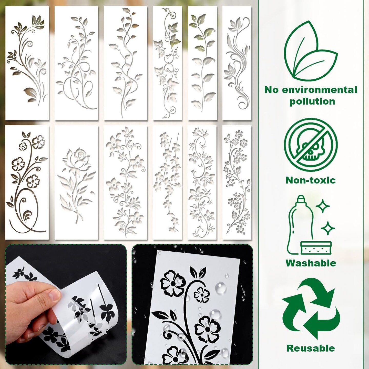 12pcs Leaf Vine Stencils, Leaves &#x26; Flower Stencil