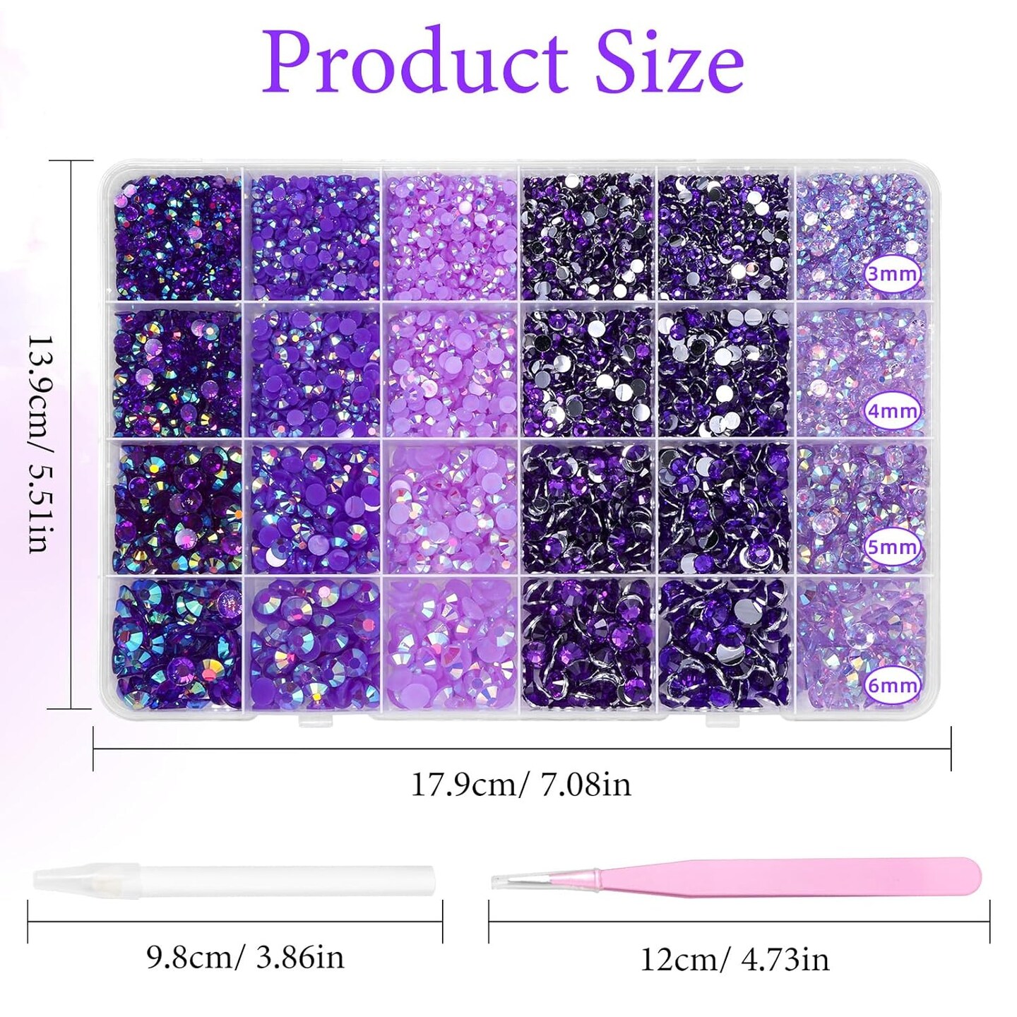 18000 Pcs Purple Jelly Flatback Rhinestones - 3-6MM