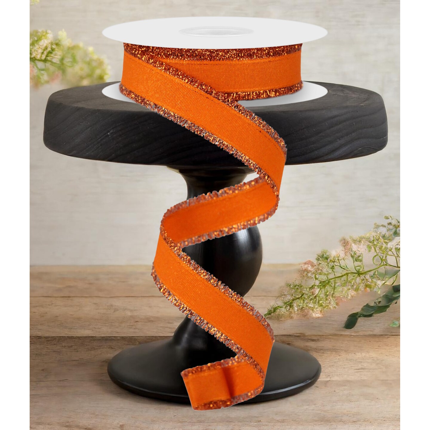 7/8&#x22; Fuzzy Edge Ribbon: Orange (10 Yards)