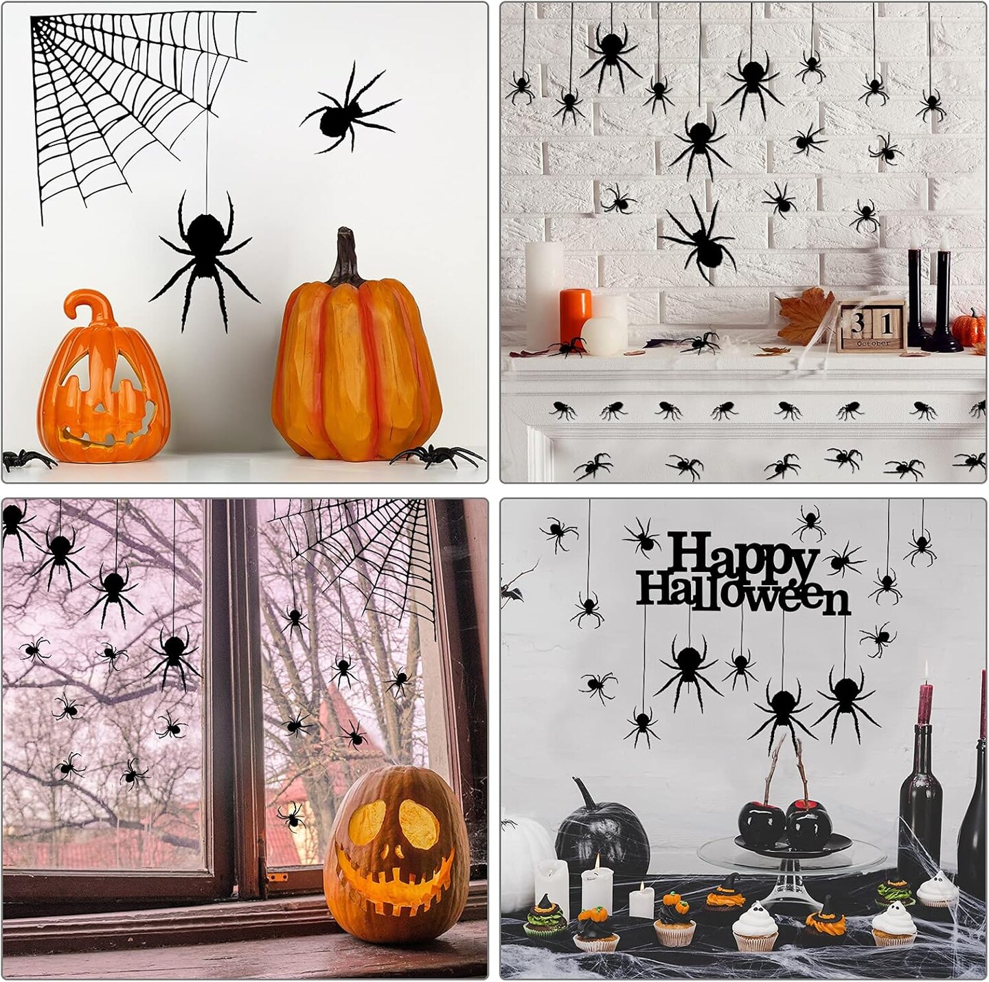 4 Sheet 45 Pieces Halloween Spider Stickers Large Scary Wall Decal