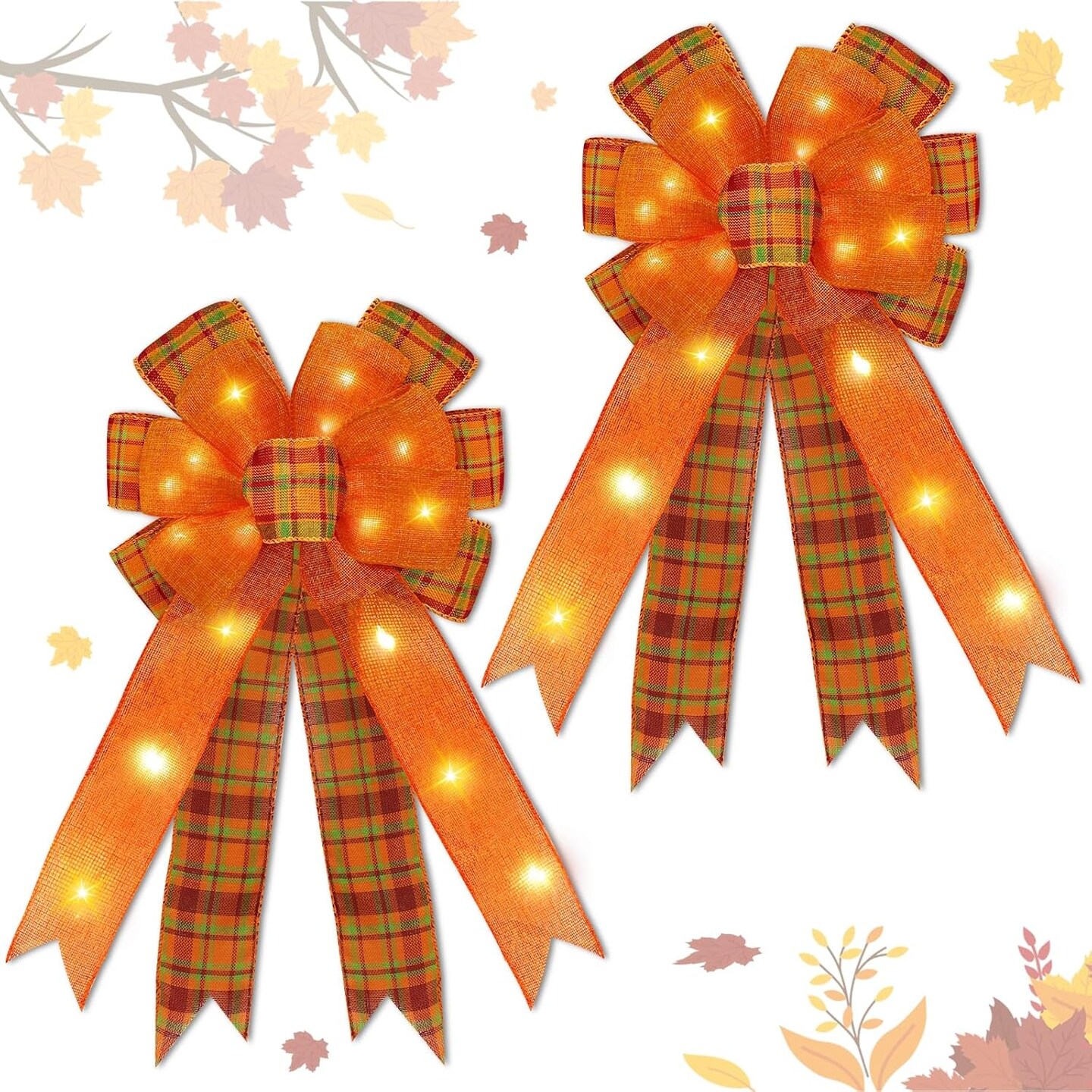 [ 2 Pack &#x26; Timer ] Prelit Fall Wreath Bows