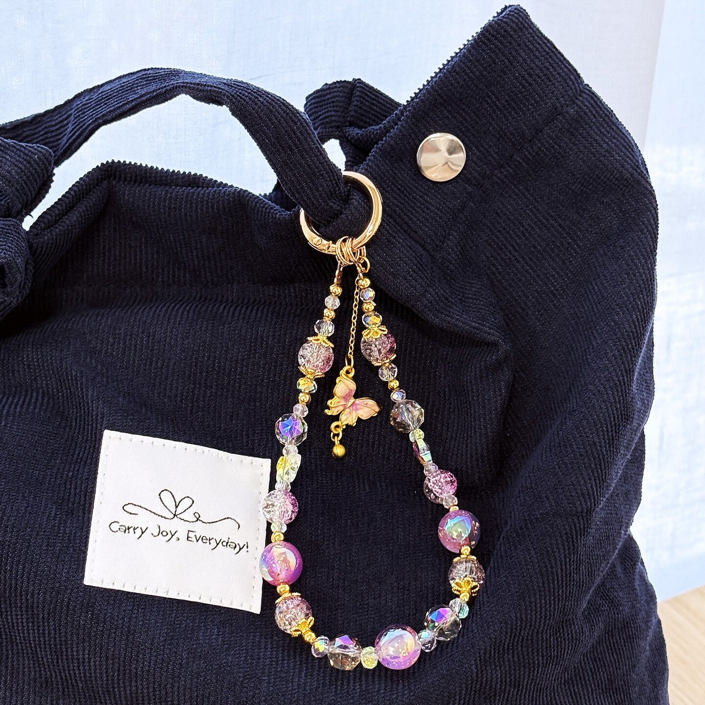 Wrapables Sparkling Beaded Cell Phone Wrist Strap, Keychain, Bag Charm with Lanyard Tether Tab, Purple Butterfly