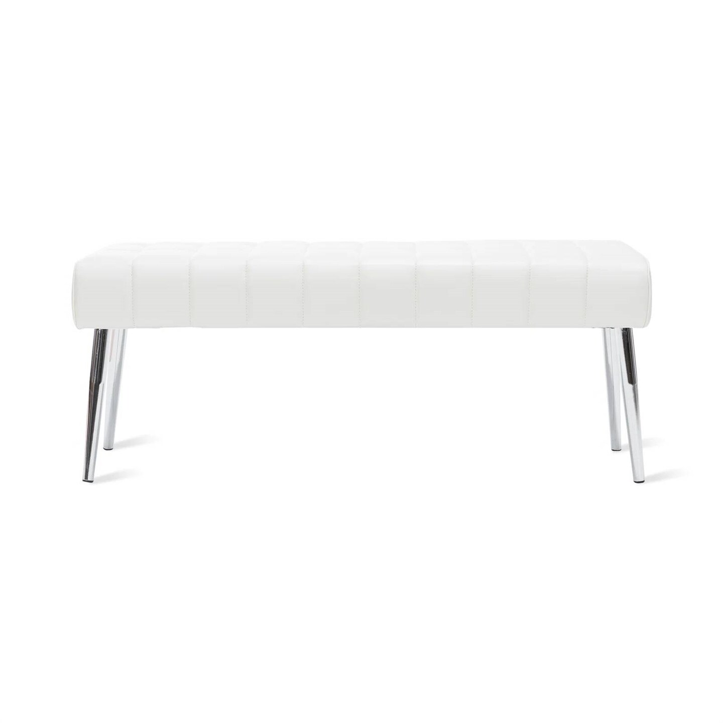 Modern Bedroom Bench with Tufted PU Leather Seat and Tapered Metal Legs for 3 Seating