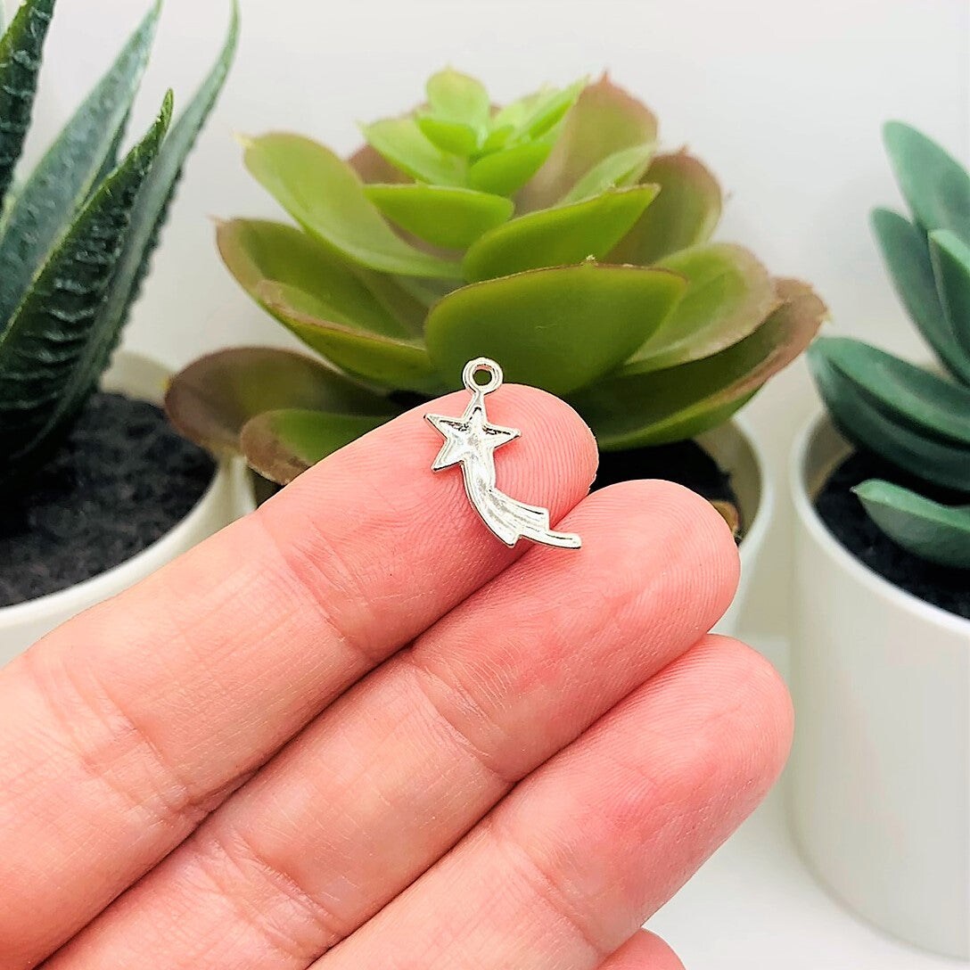 Antique Silver Shooting Star Charms, 17x8mm