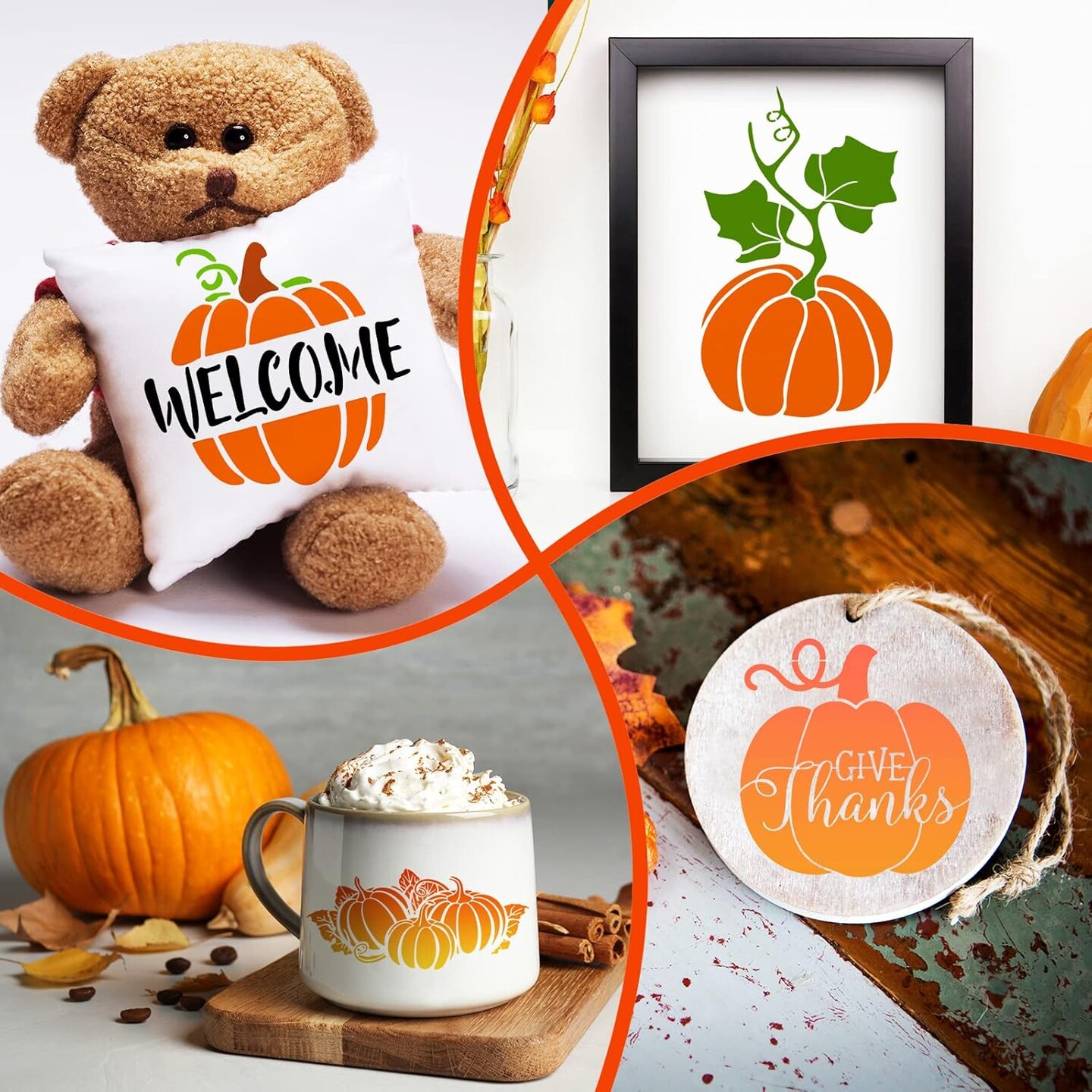 9 Pieces Fall Pumpkin Stencil for Painting Reusable