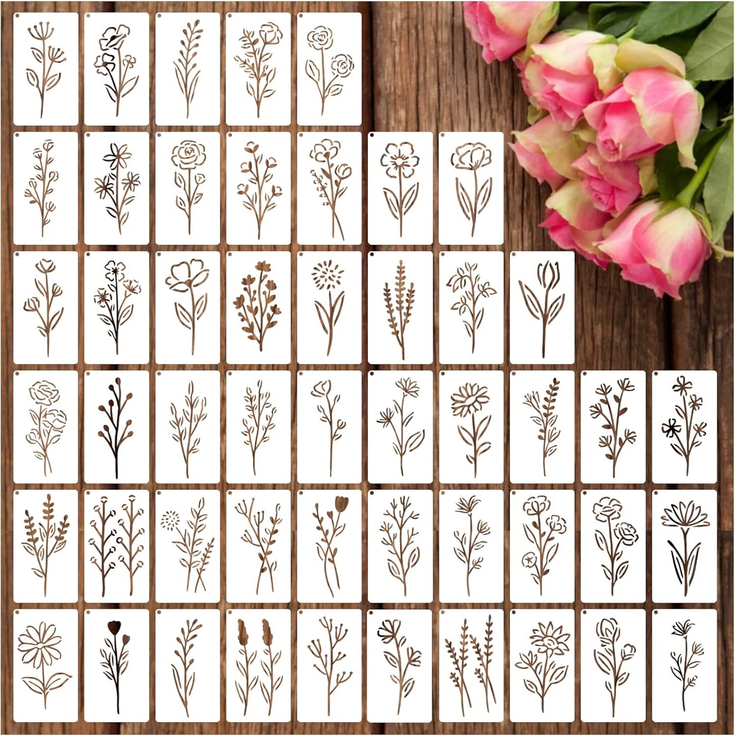 (50 flowers 2) -Botanical Flower Stencils for Crafts Small Wildflower Floral Paint Stencil