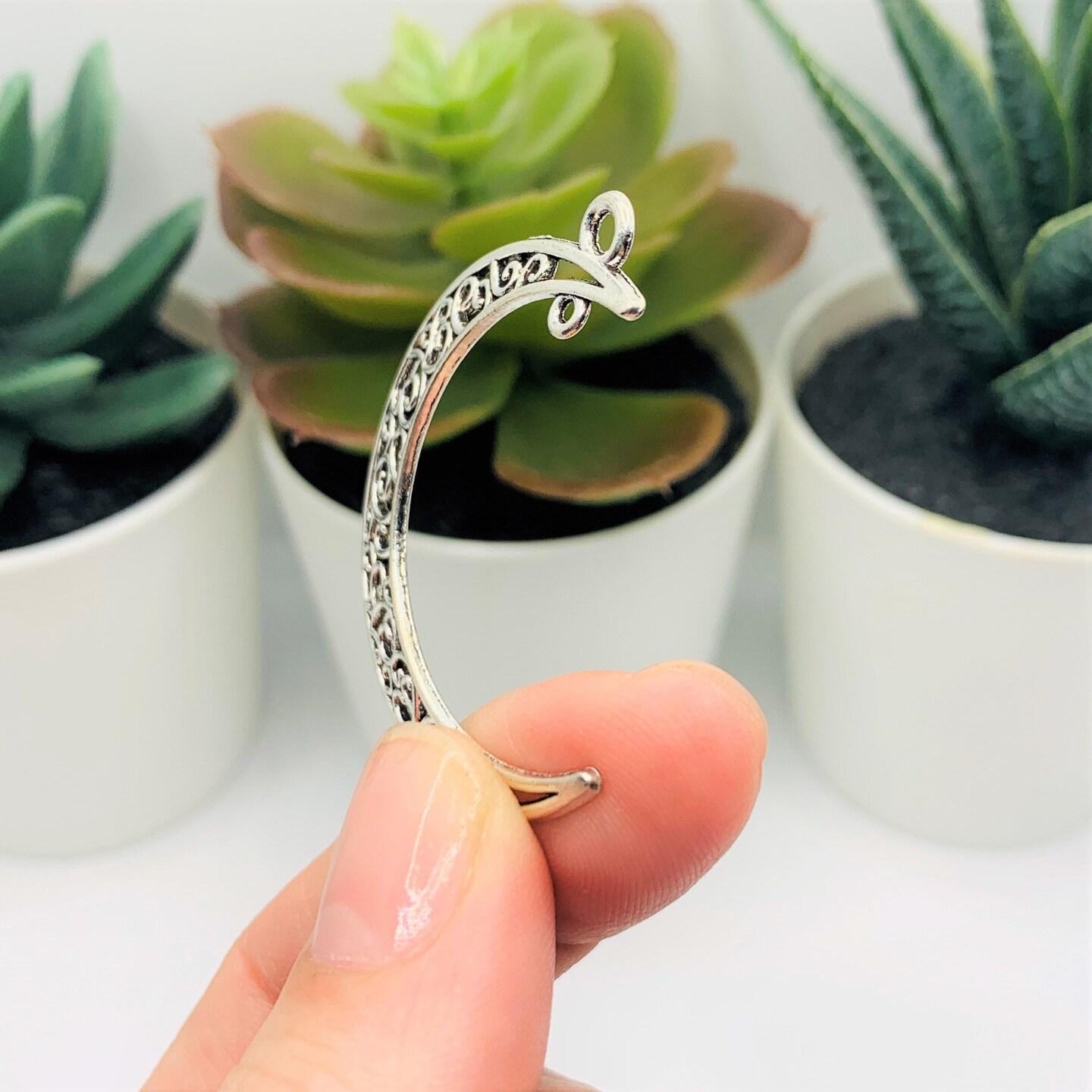 Silver Crescent Moon Double Hoop Charms, 41x36mm