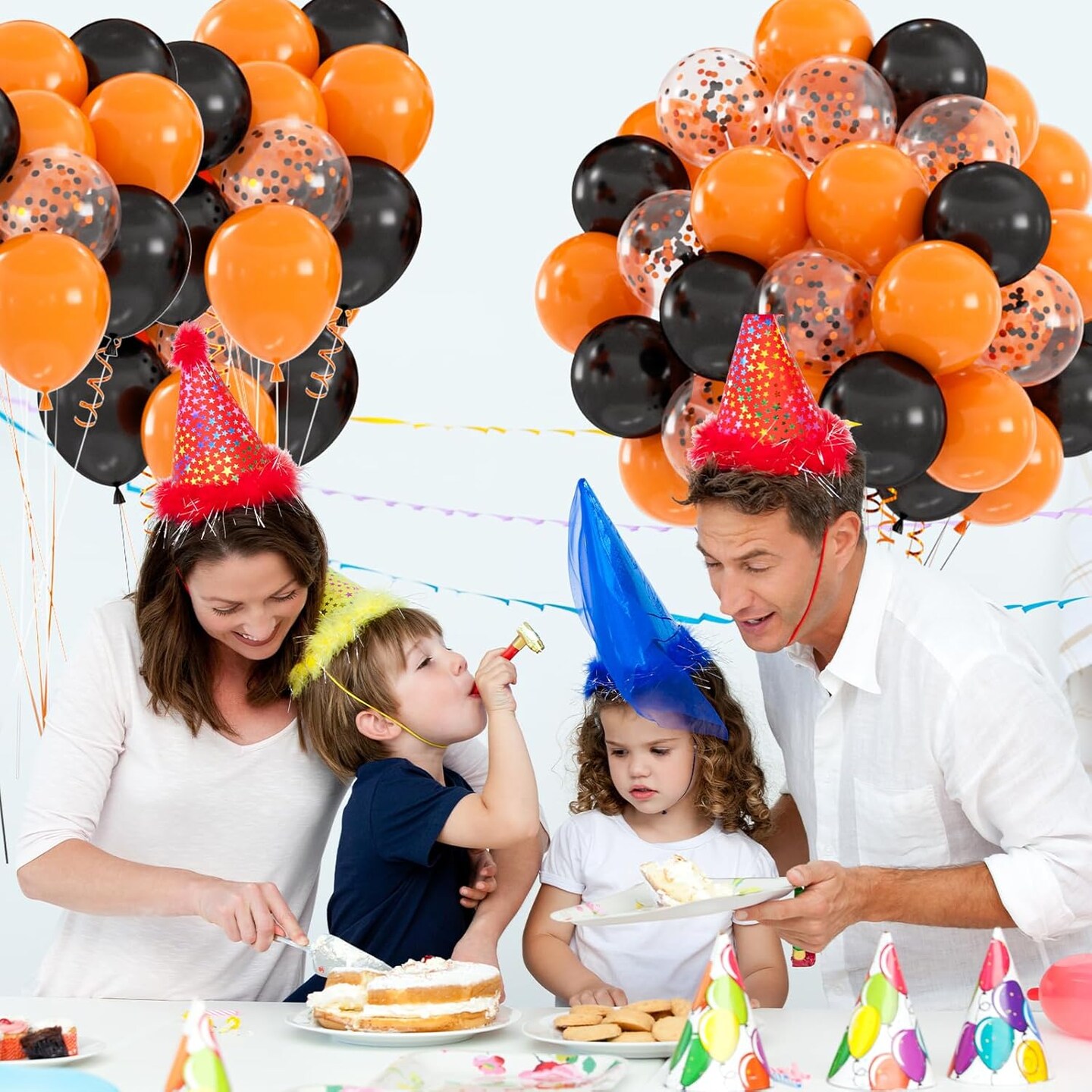 60pcs Black Orange Balloons, 12 inch Orange and Black Confetti Halloween