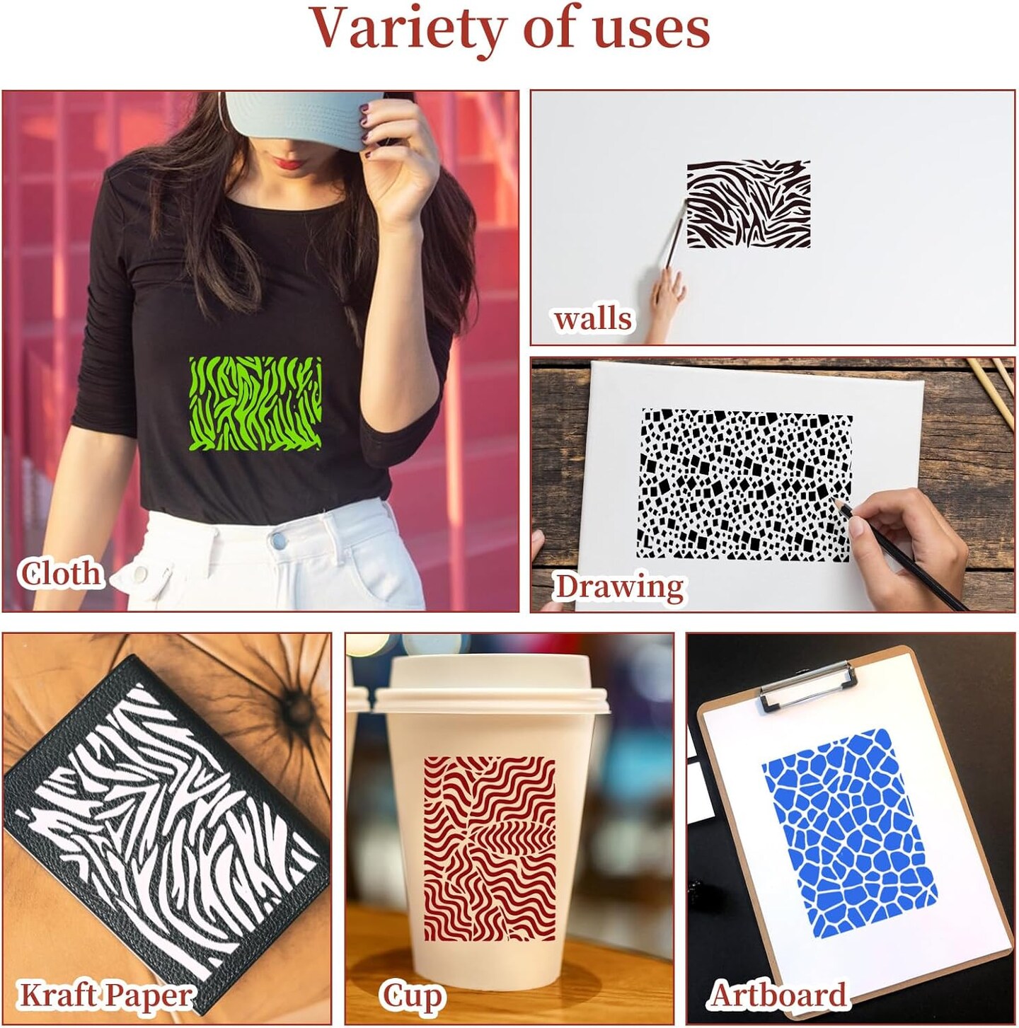 12 Pcs Stencils for Crafts Reusable, Texture Stencils for Painting, (8.27 x 5.9 Inch)