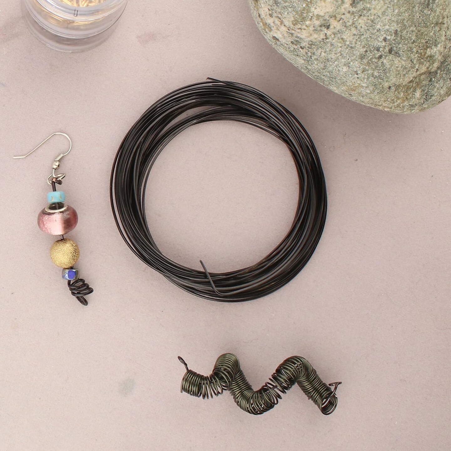 The Beadsmith Half-Round Craft Wire - Wire Elements - Medium Temper - 21 Gauge, 7 Yard Coil - Black Color - Beading Wire Used for Jewelry Making, Wire Wrapping, and Other DIY Arts & Crafts