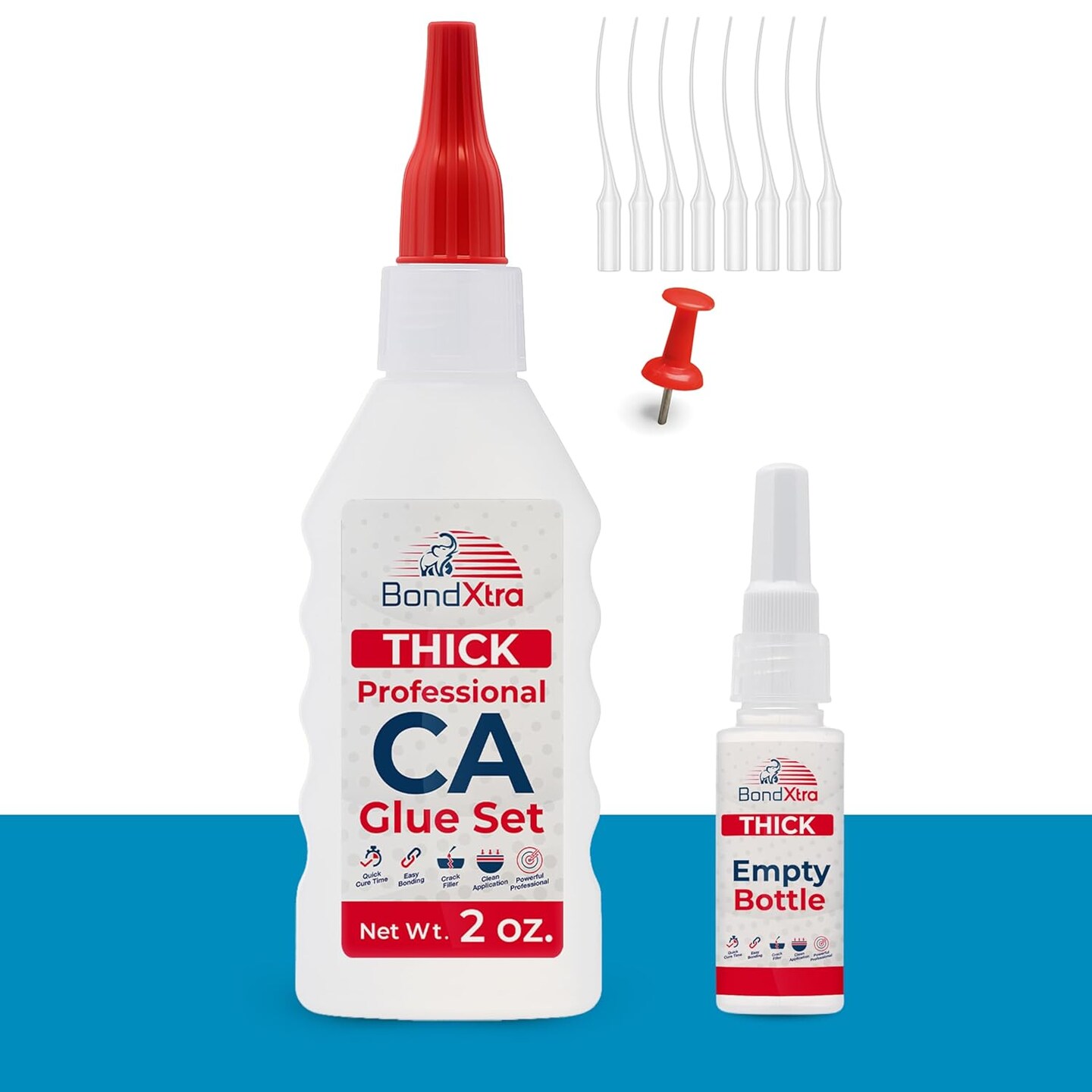 BONDXTRA BX2 Thick CA Glue 2 oz. Set &#x2013; Premium Super Glue Kit for Woodworking, Crafts &#x26; DIY, Fast-Drying, Clear Cyanoacrylate Adhesive&#xA0;with&#xA0;Microtips