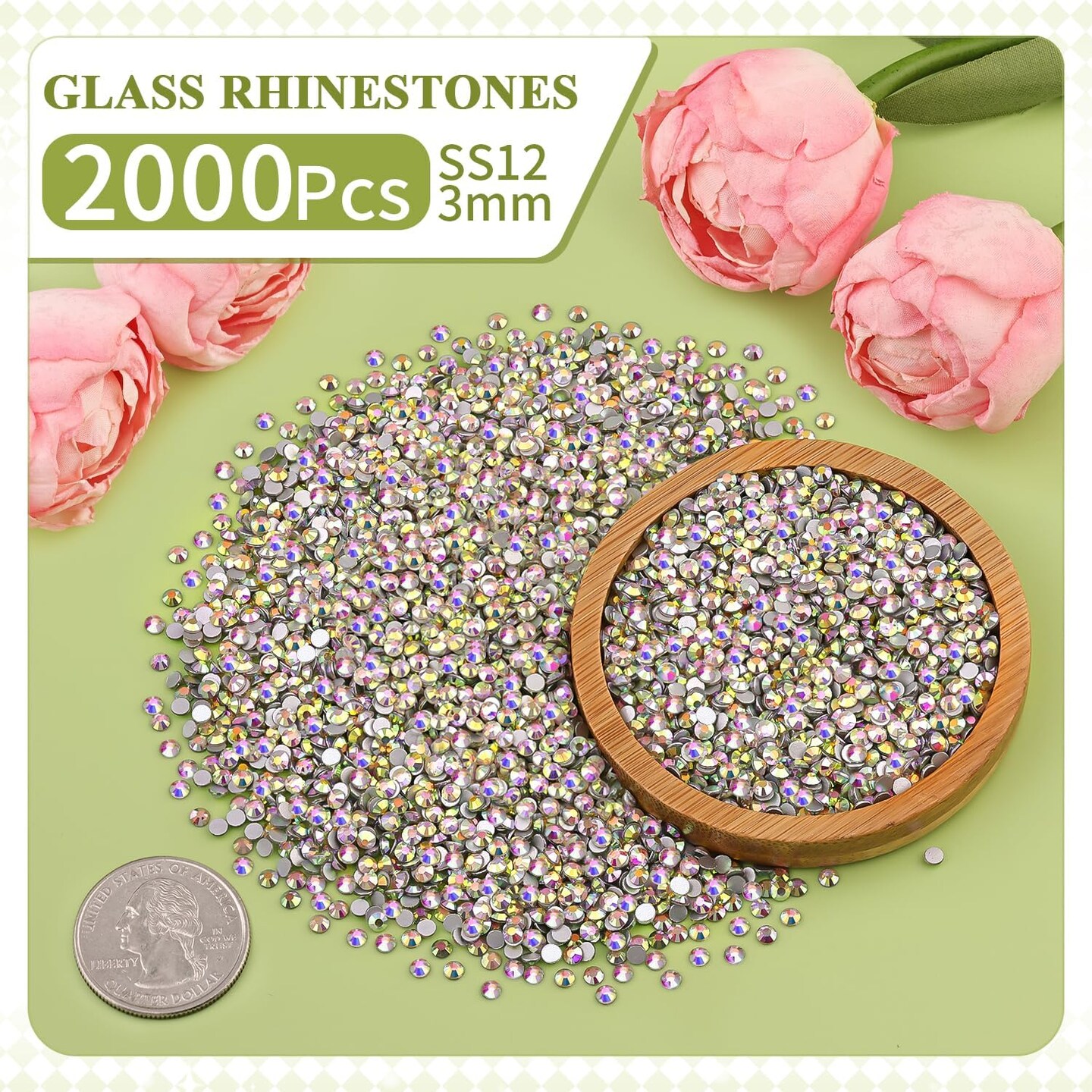 2000PCS SS12/3mm Flatback Crystal AB Rhinestones with 2Pcs Glue