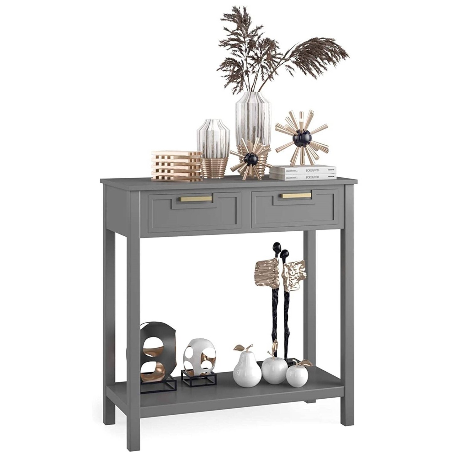 Modern Acacia Wood Entryway Table with Drawers Waterproof MDF Accent Cabinet