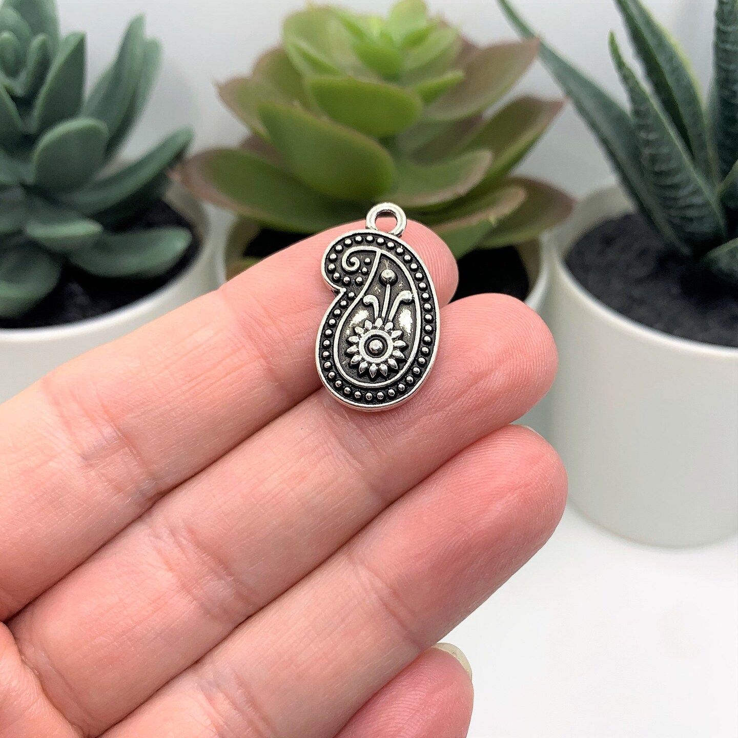 Silver Tribal Boho Ethnic Paisley Charms, 23x13mm