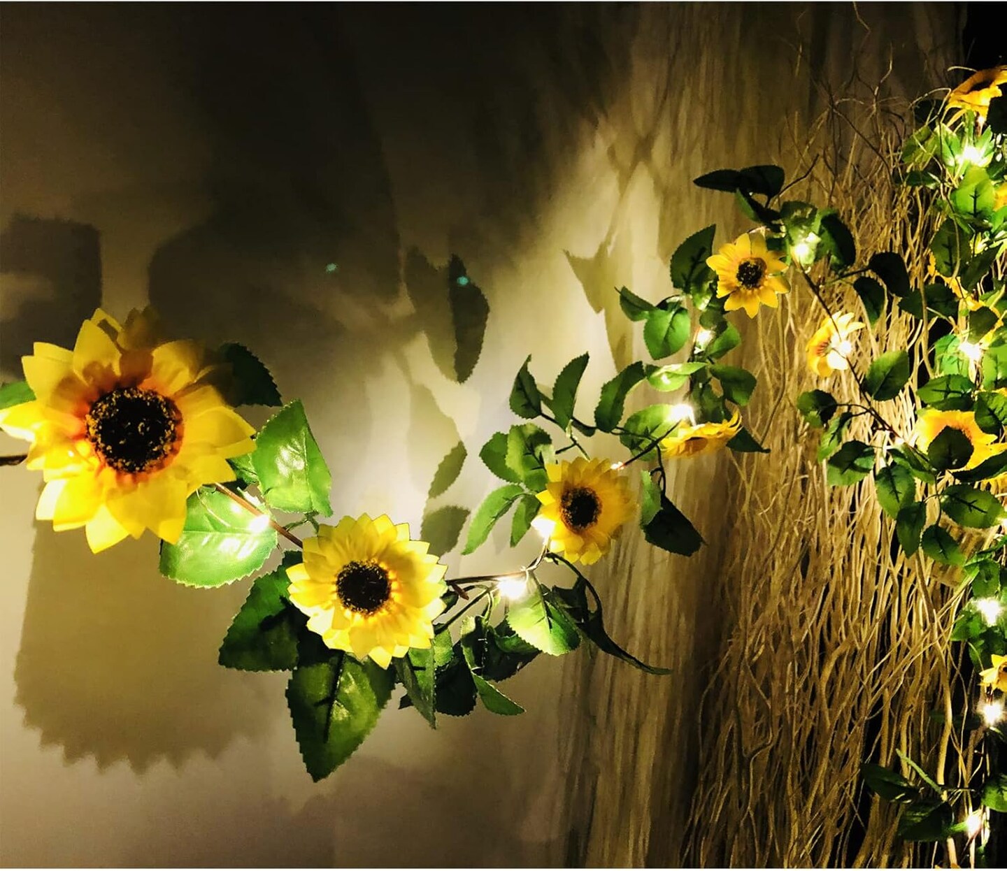 6.56ft Sunflower Garland String Lights – 20 LED Artificial Silk Sunflower Vine Fairy Lights with 9 Flower Heads for Indoor Bedroom, Garden, Party & Wedding Decor