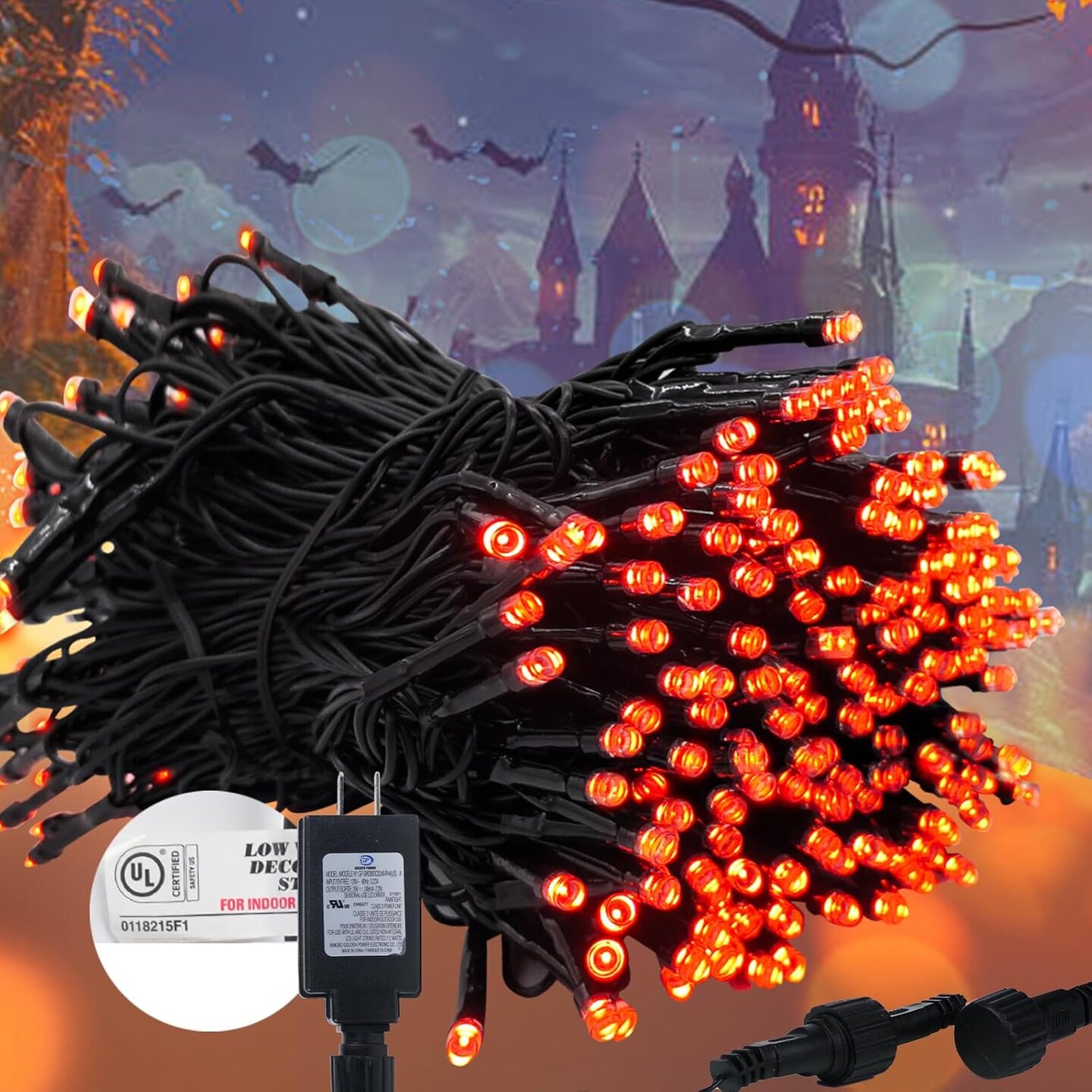 Halloween Orange String Lights - 100FT, 300 LED, 8 Modes