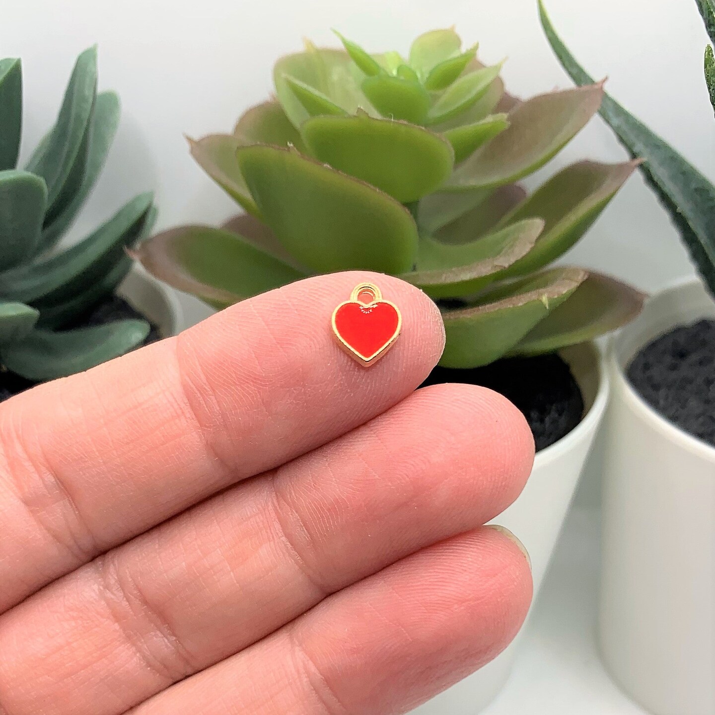 Tiny Red and Gold Enamel Heart Charms, 8x7mm