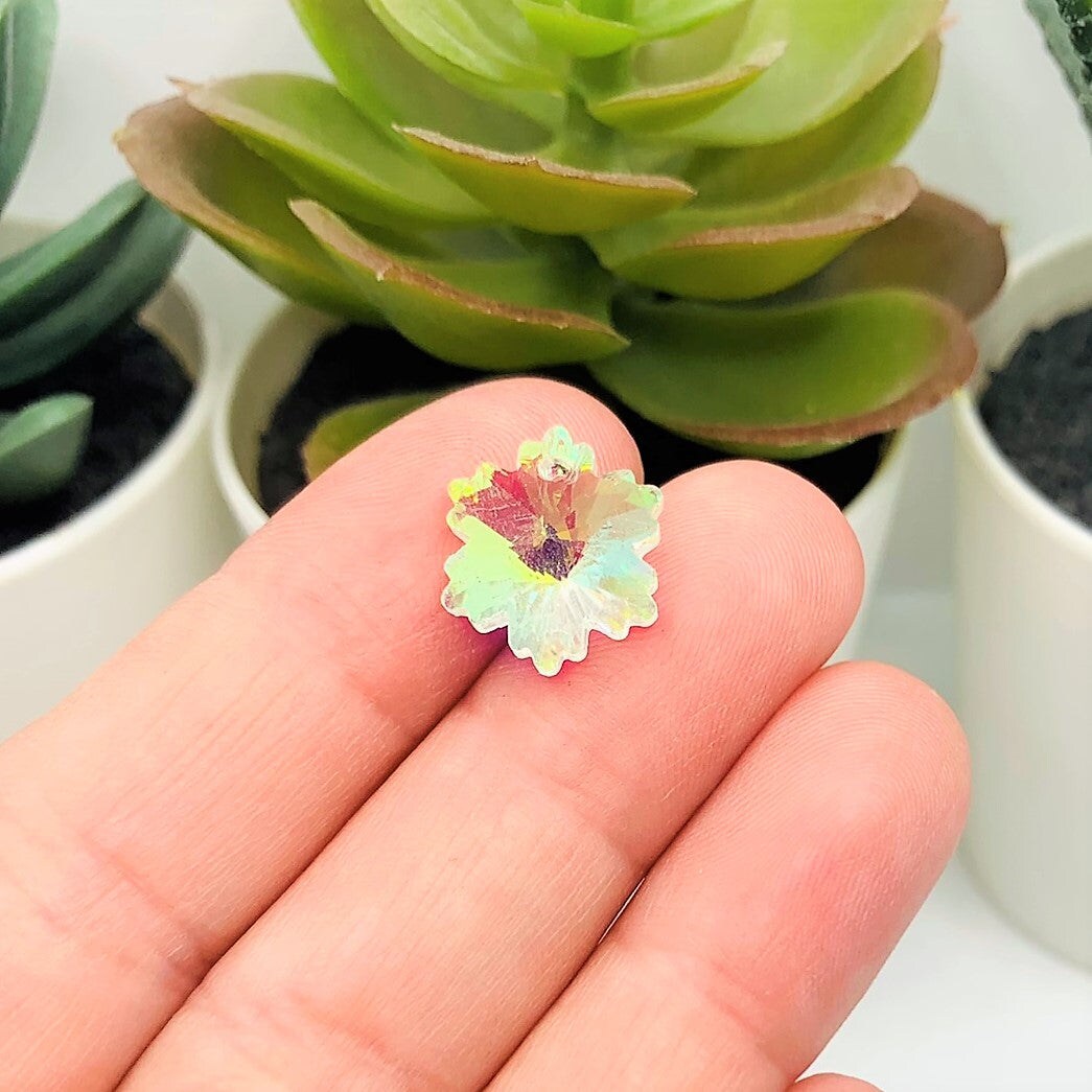 Pearl Glass Faceted Snowflake Christmas Charms, 14x12mm