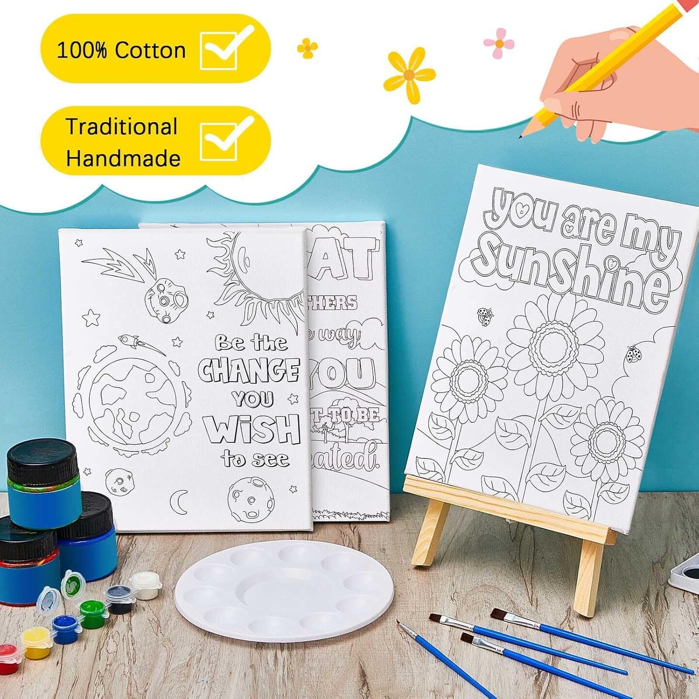 12-Pack Pre Drawn Canvas Painting Kit for Kids – 10 x 8 Inch Pre Printed Motivational Canvases, Cute Pictures to Paint, Ideal for Valentines, Party Favors, and DIY Art Activities (multicolor)