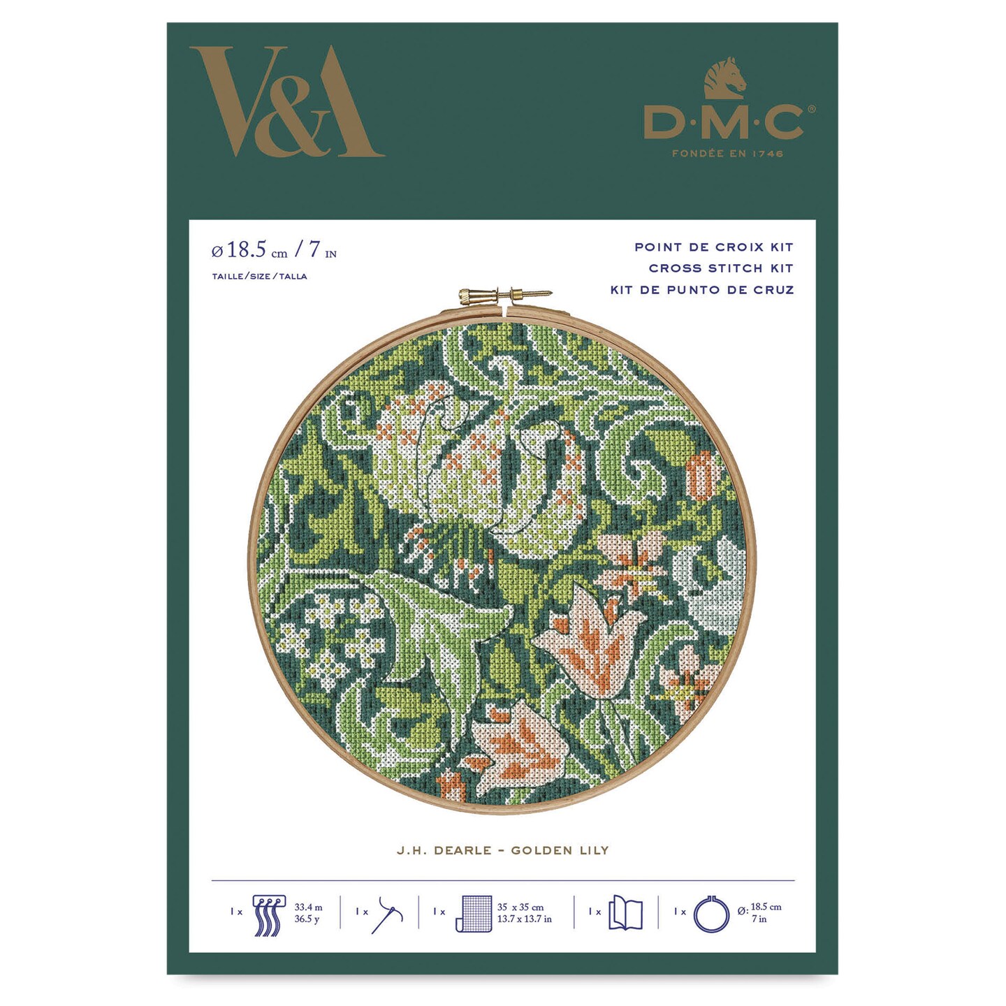 DMC The Museum Collection Cross Stitch Kit - &#x201C;Golden Lily&#x201D; by J.H. Dearle, V&#x26;A
