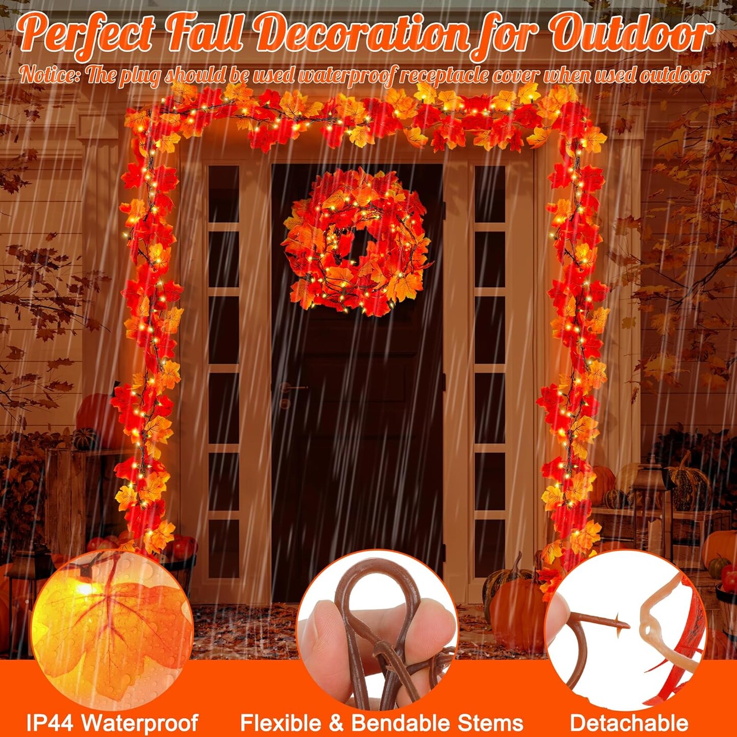 9FT Fall Garland with Lights Decor