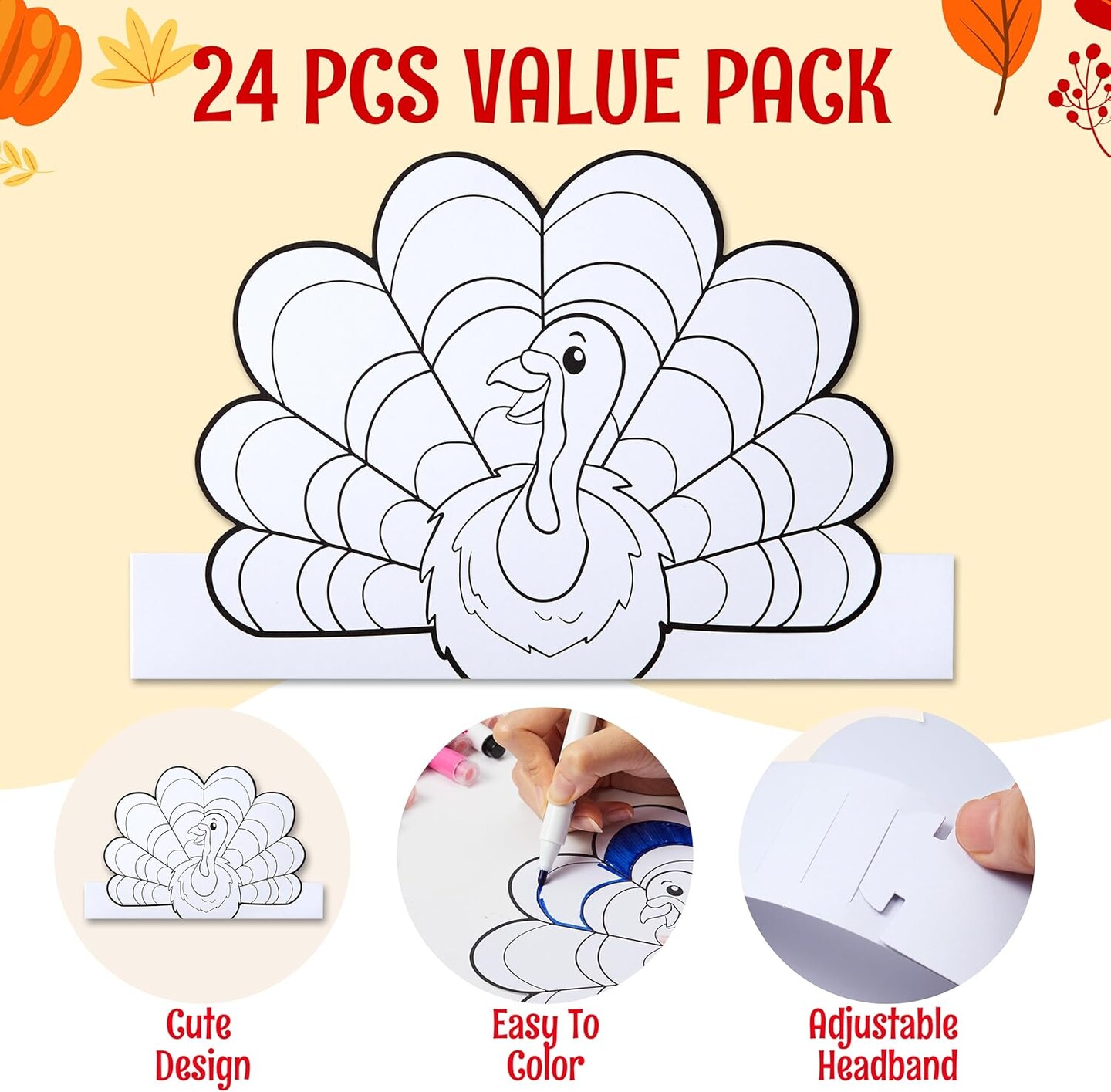 24 Pcs Thanksgiving Coloring Headbands