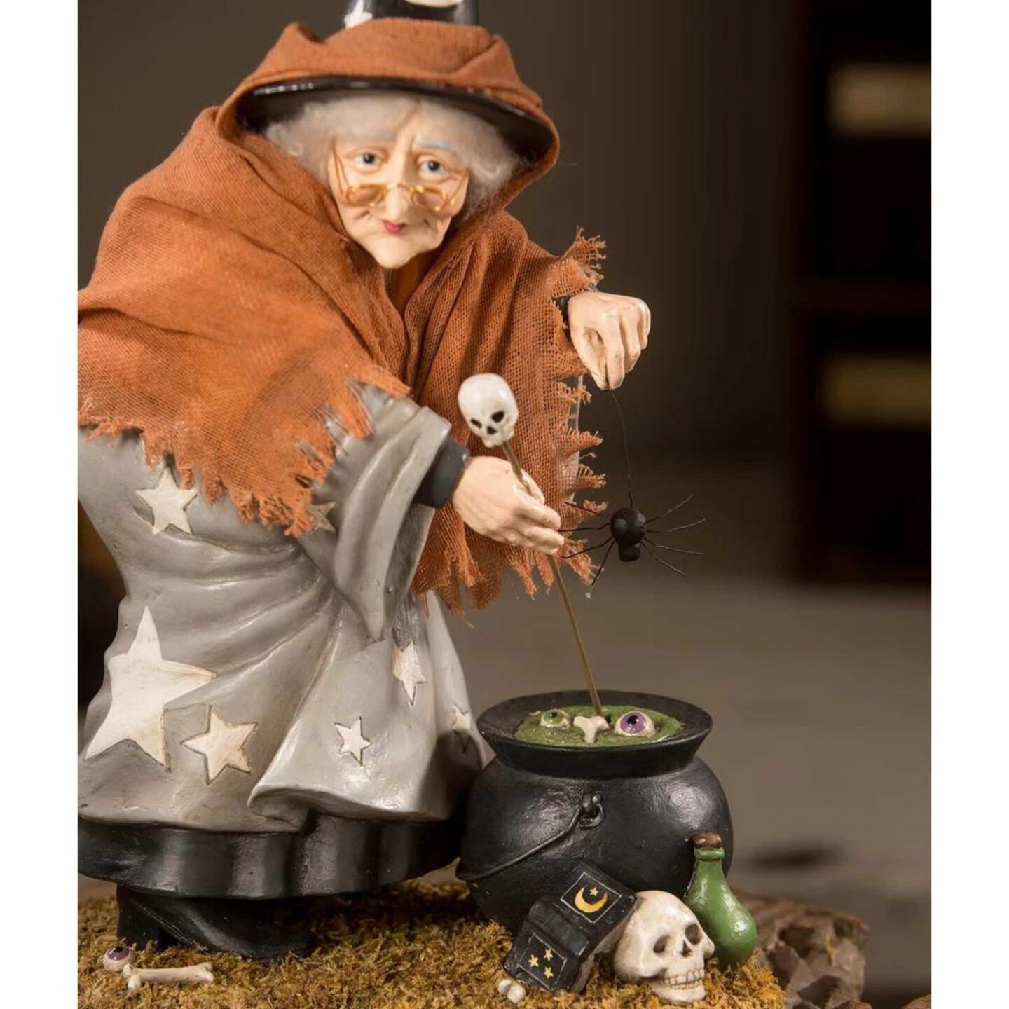 Bethany Lowe 12.0 Inch Star Luma Witch Halloween Figurine , Portable Halloween Decor Halloween Cauldron Skulls Bat