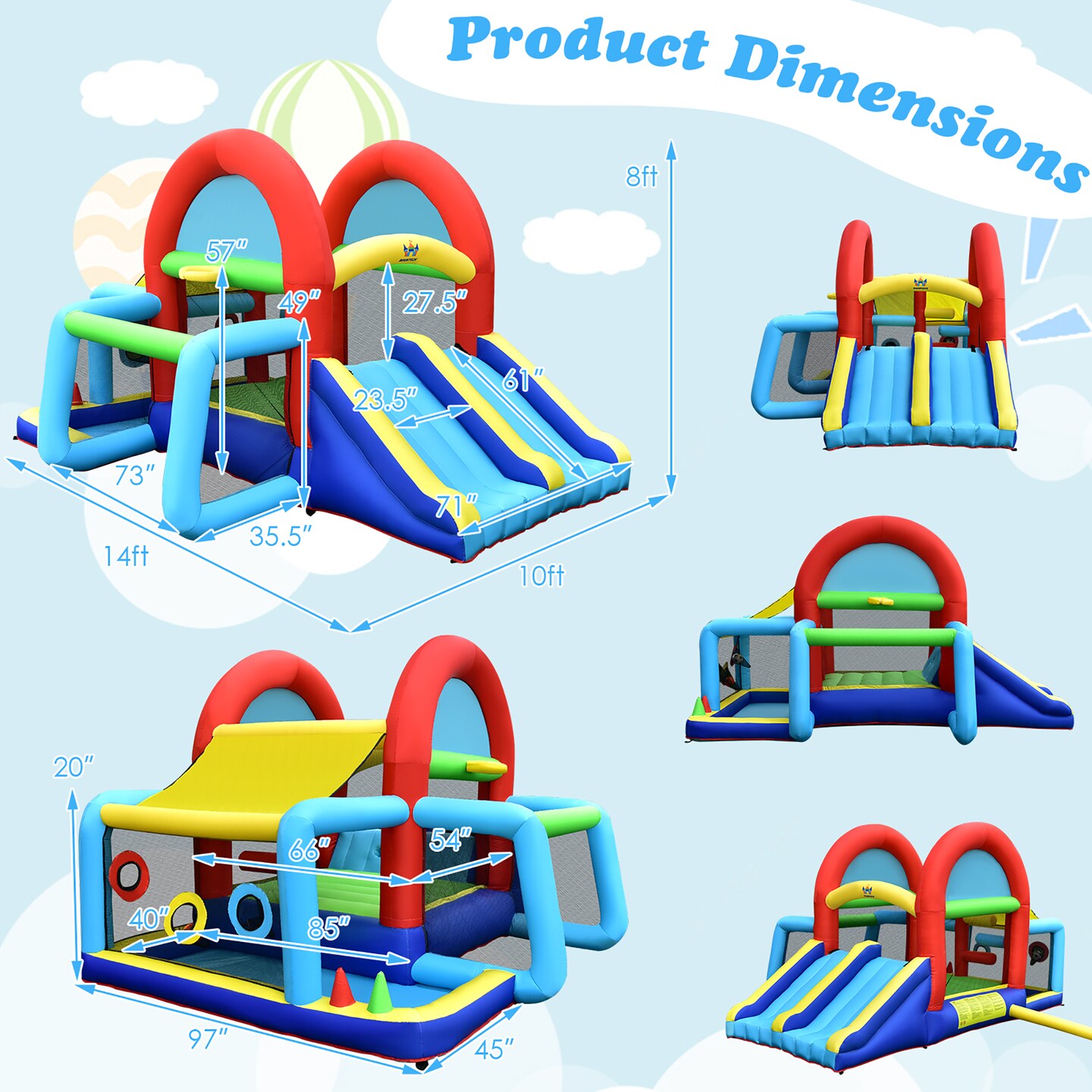 Costway Inflatable Bounce House Kids Bouncy Jumping Castle w/ Dual Slides &#x26; 480W Blower