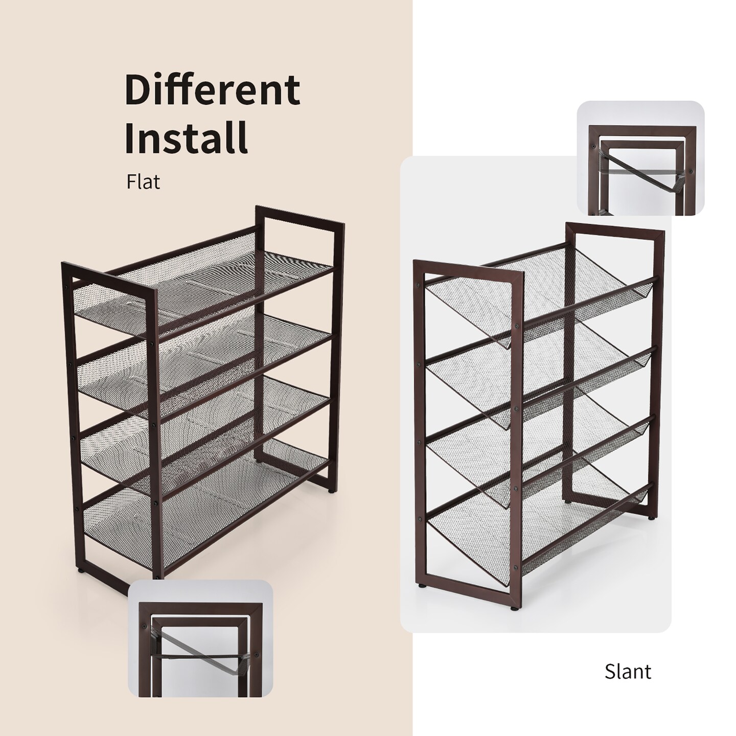 Costway 2-Tier\3-Tier\4-Tier Shoe Rack Adjustable to Flat or Slant Shoe Organizer Holder Stand