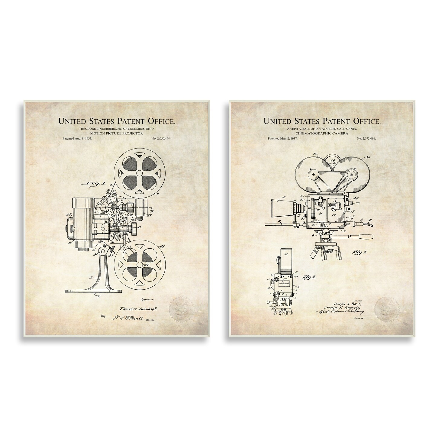 Stupell Industries Vintage Movie Camera Cinema Projector 2pc Wall Plaque Set Design By Karl Hronek