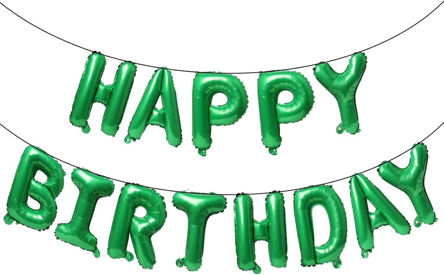 16 Inch Green Aluminum Foil "Happy Birthday" Balloons – 15-Piece Birthday Party Decoration Kit with Straw & Ribbon (Green)