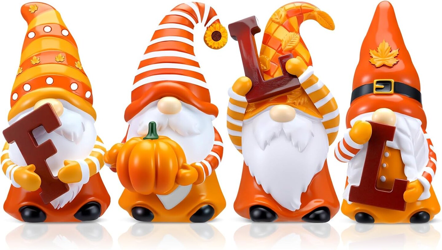 4 Pcs Fall Figurines Resin Gnome Tabletop Autumn Sculpture Decoration