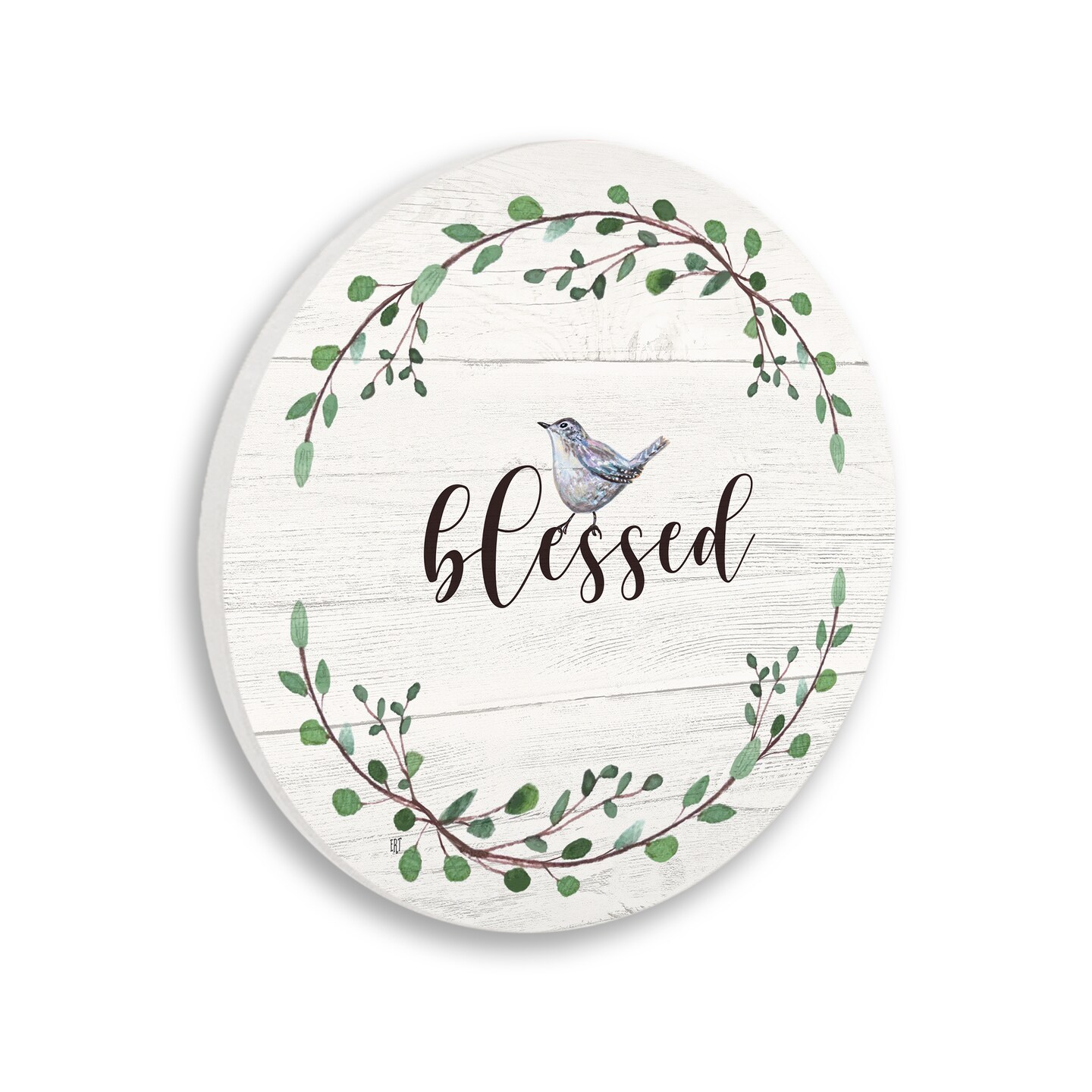 Stupell Industries Charming Blessed Phrase Blue Bird and Wreath Wall Plaque Design By Elizabeth Tyndall