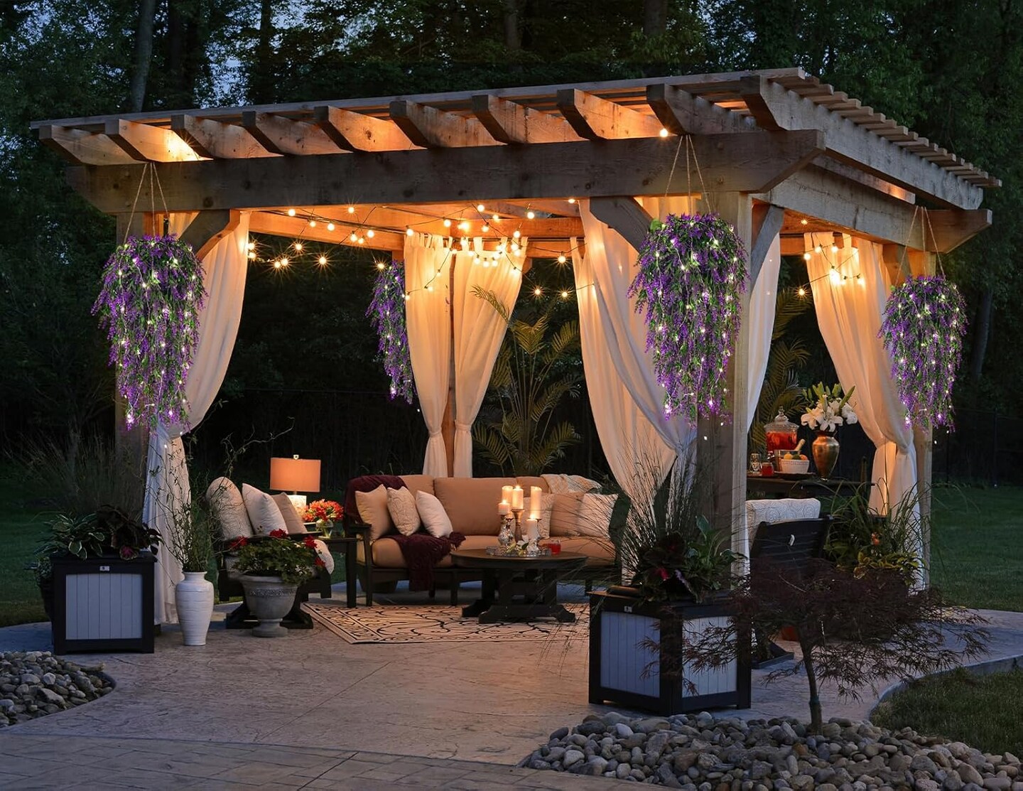 Artificial Hanging Flowers with LED Lights (Purple) 2.5"D x 8"W x 30"H