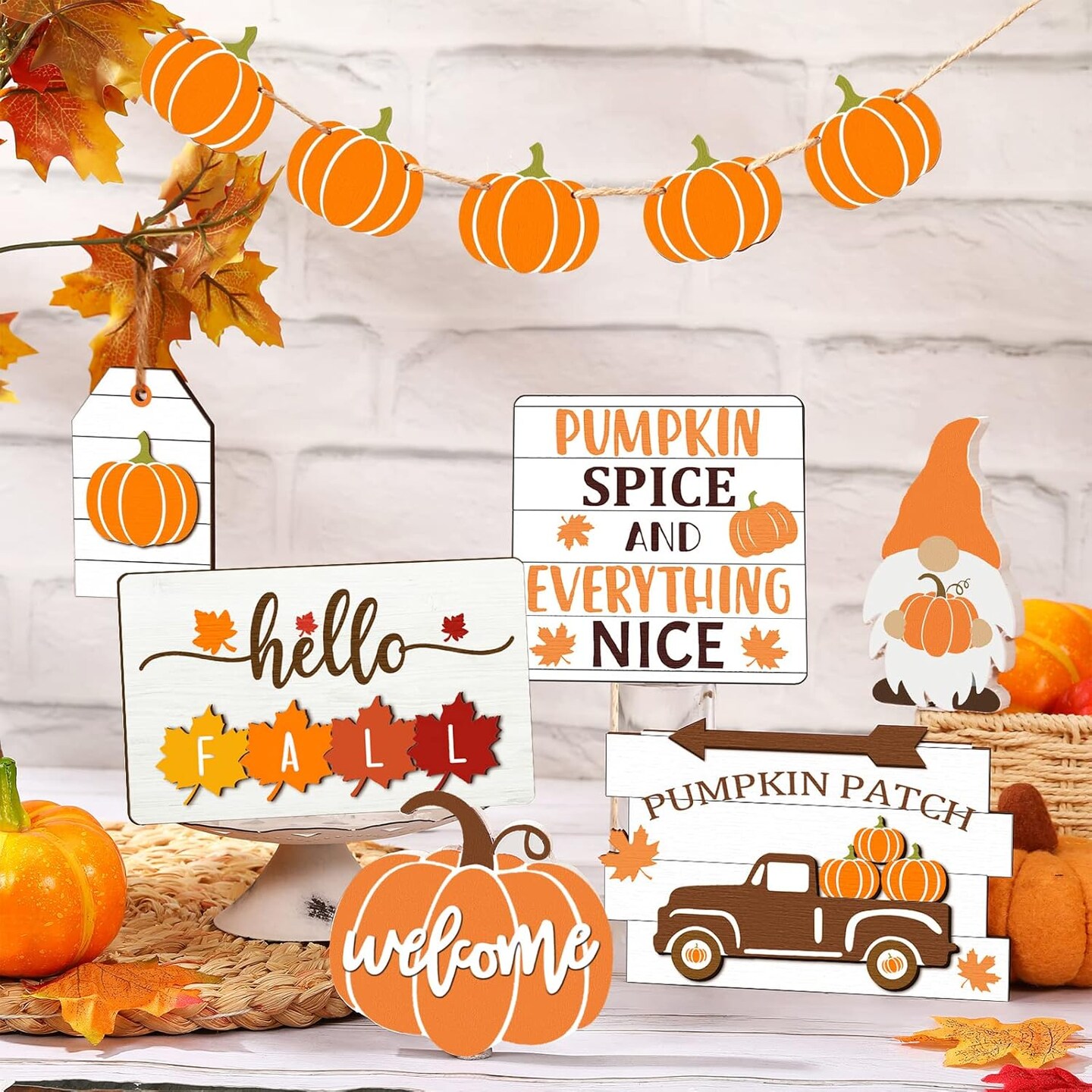 Fall Tiered Tray Decor Set Thanksgiving Pumpkin Maple Leaves