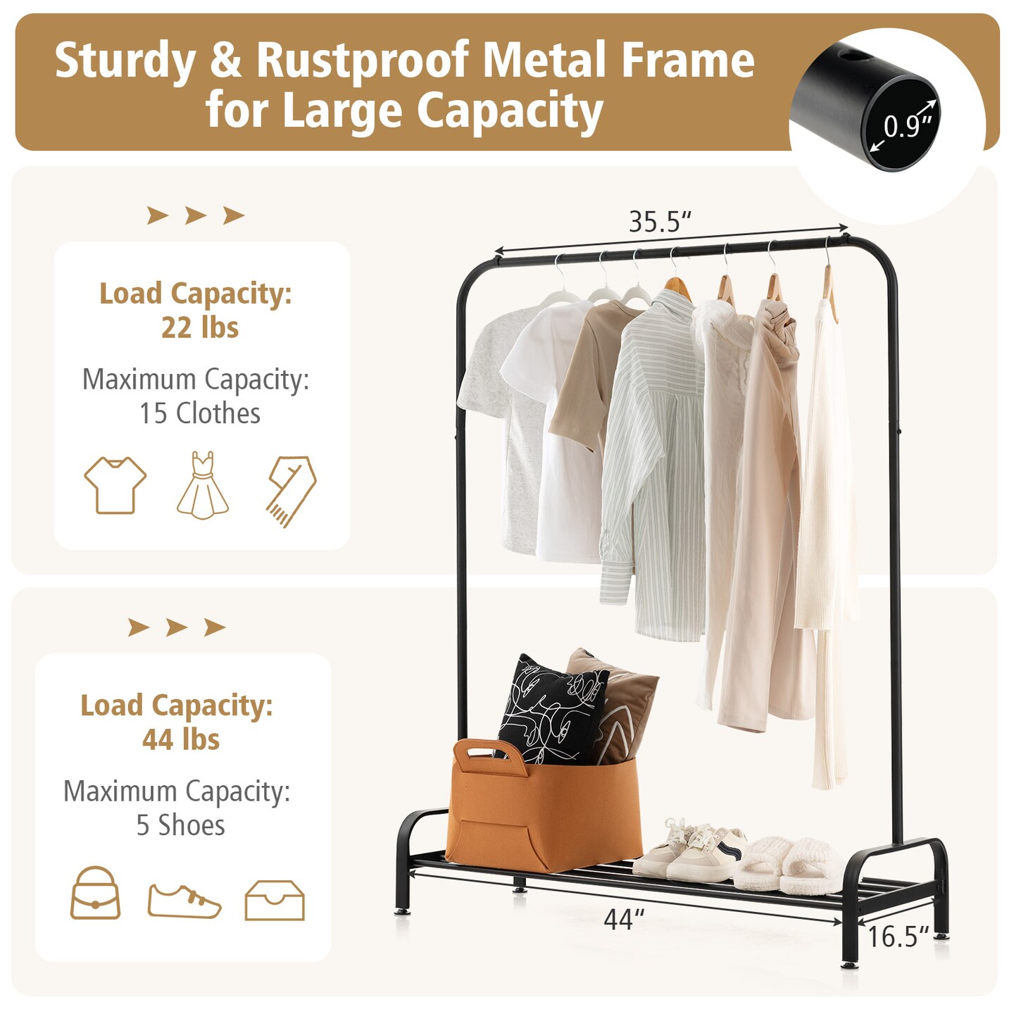 CostwayIndustrial Metal Garment Rack Heavy Duty Floor Cloth Rack w/ Shoe Storage Shelf