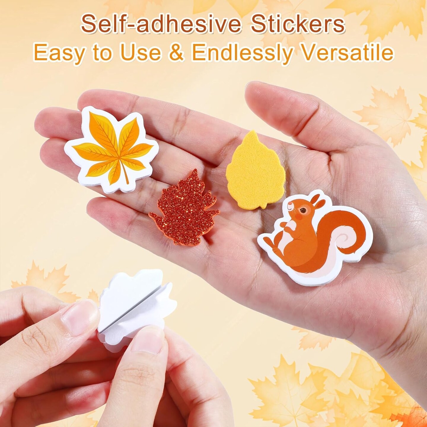 500 Pieces Fall Leaf Foam Stickers Thanksgiving Glitter -multicolor