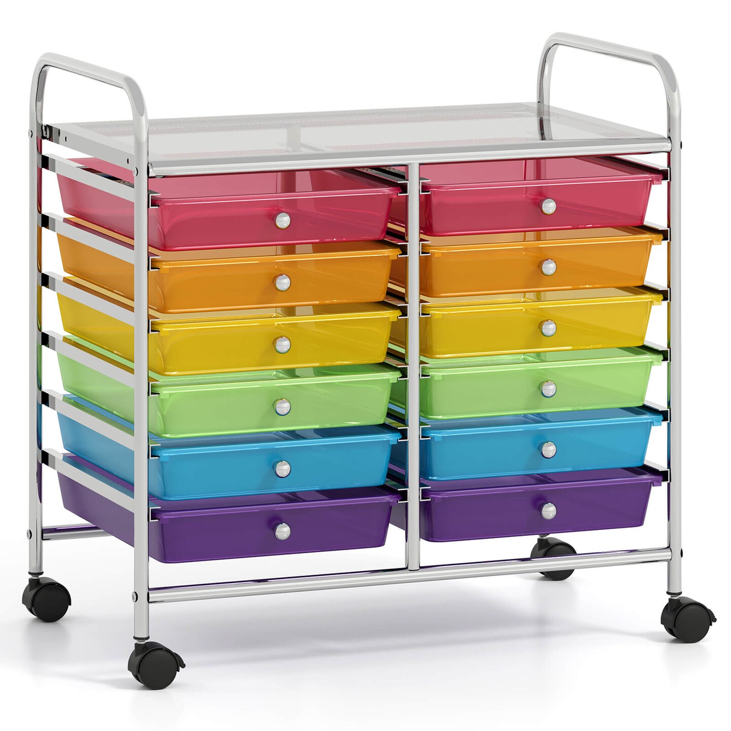 Costway 12 Drawers Rolling Cart Storage Scrapbook Paper Studio Organizer Bins Macaron/White/Light Pink/Purple/Pink/Clear/Gray/Rainbow/Multicolor/Hot Pink/Black