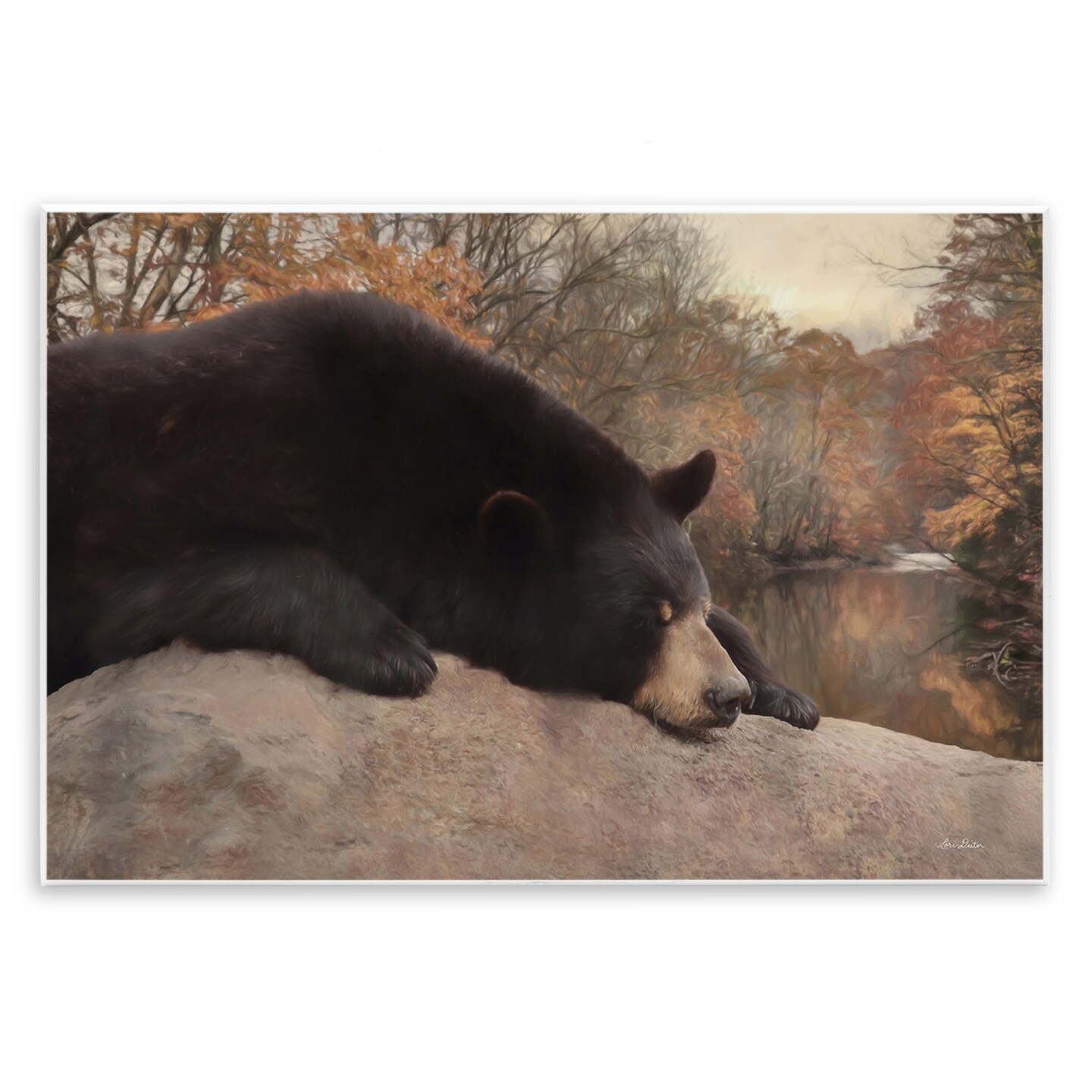 Stupell Industries Resting Bear Autumn Foliage Lake Wall Plaque Design By Lori Deiter