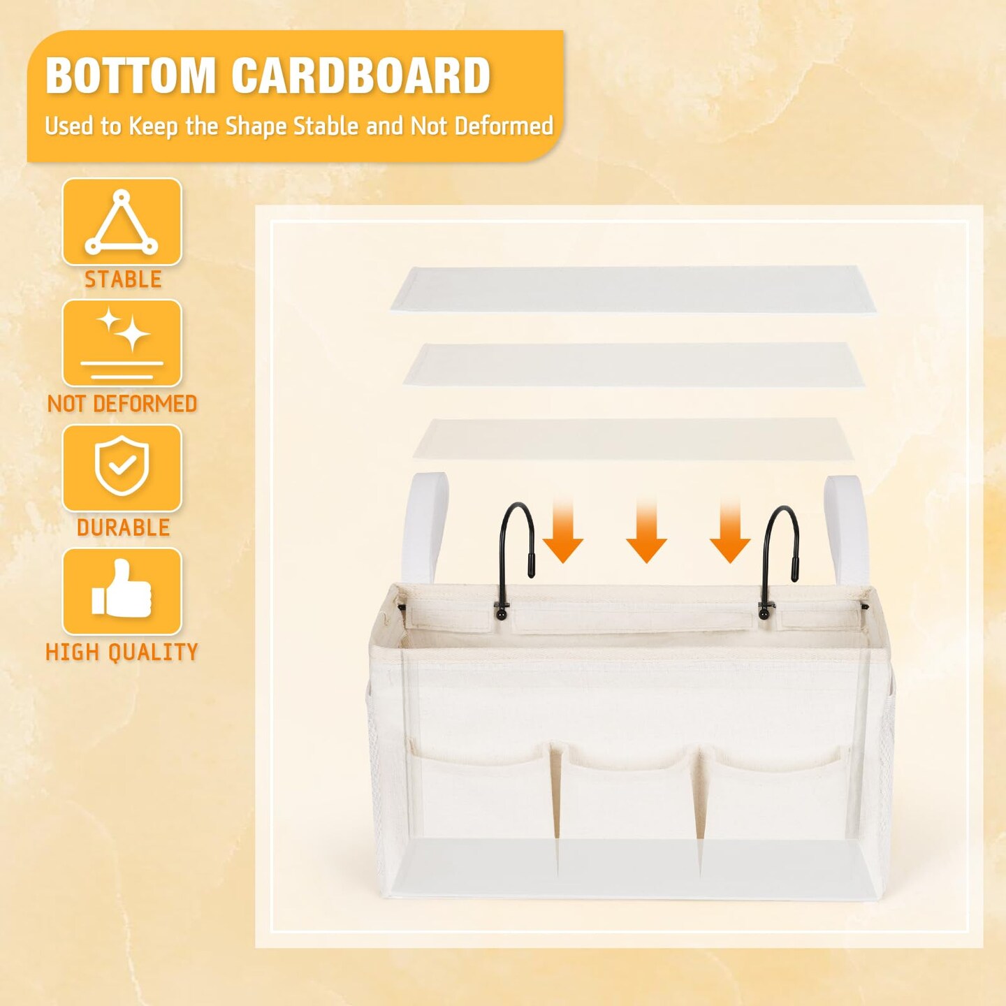 Bedside Caddy Bedside Organizer Bedside Storage Caddy with Fixed Straps and Water Bottle Holder for Home College Dorm Bunk Bed Hospital Bed Crib Bed Rails (White)