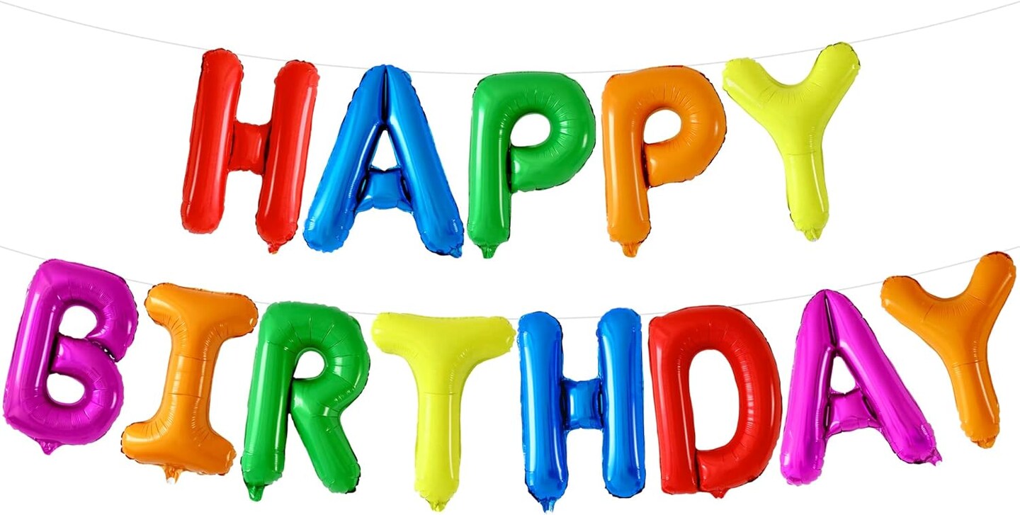 Rainbow Happy Birthday Foil Balloon Banner – 16" Multicolor Letter Balloons for Kids, Adults & Party Decorations (Rainbow)