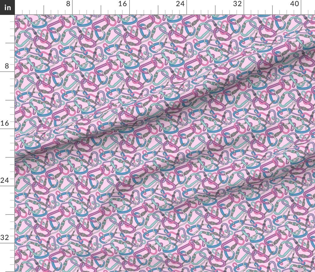 Outdoors Sports Adventure Climbing Mountain Carabiner Fastener Clip Mountaineering Karabiner Camping Rope Rock Rustic Small Scale Pink Custom Printed Fabric by Spoonflower Various Fabrics by the Yard or Fat Quarter
