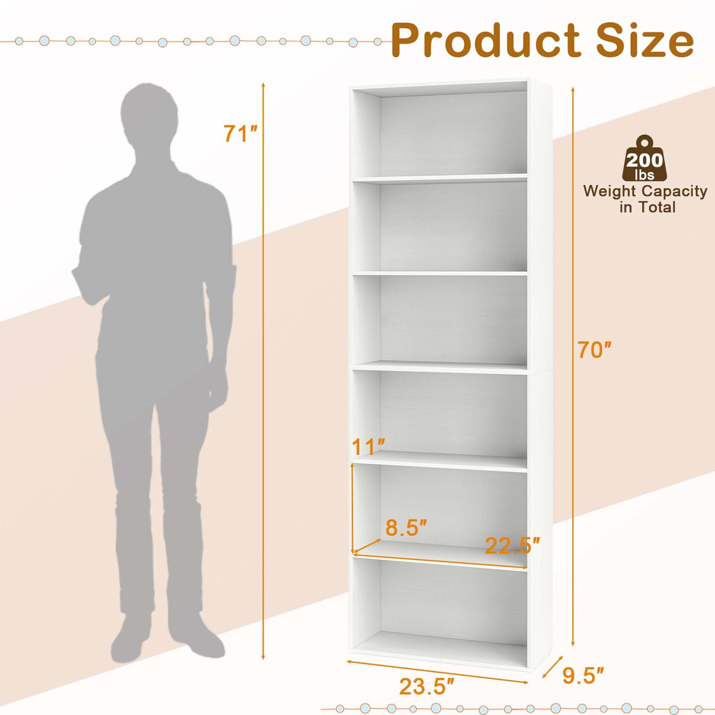 Costway 70" Tall 6-Tier Bookcase with 6 Open Shelves Anti-Toppling Kits for Living Room Brown/Black