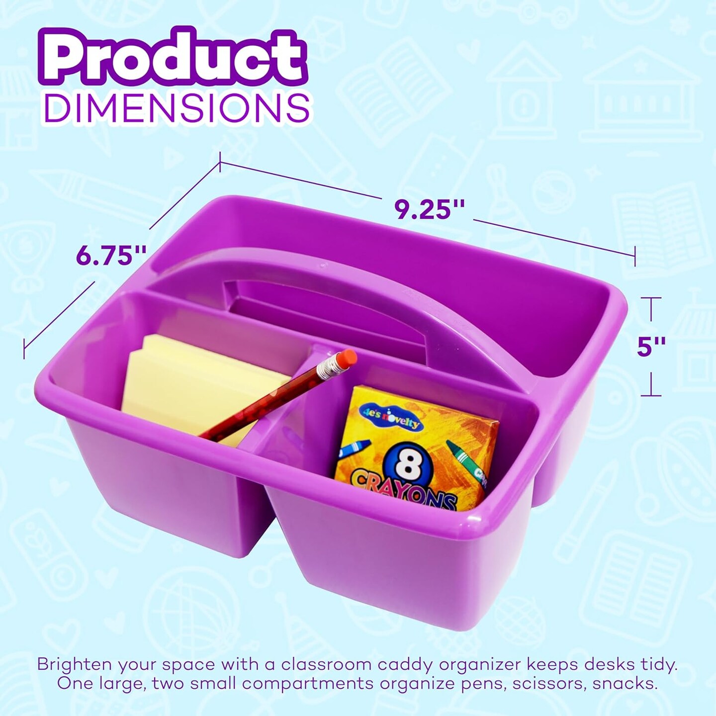 4E&#x2019;s Novelty Classroom Caddy Set of 6, Plastic Caddies for Supply, Caddy Organizer with Handle for Classroom, Rainbow Colors, Desk Caddies for Supplies Keep Desks and Work Stations Organized
