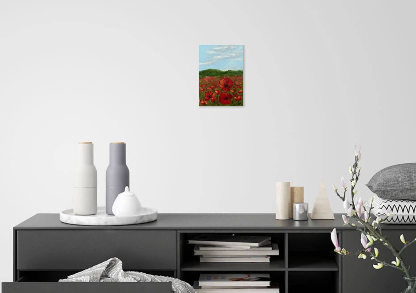 Poppy Field Painting Countryside Landscape Art Impasto Floral