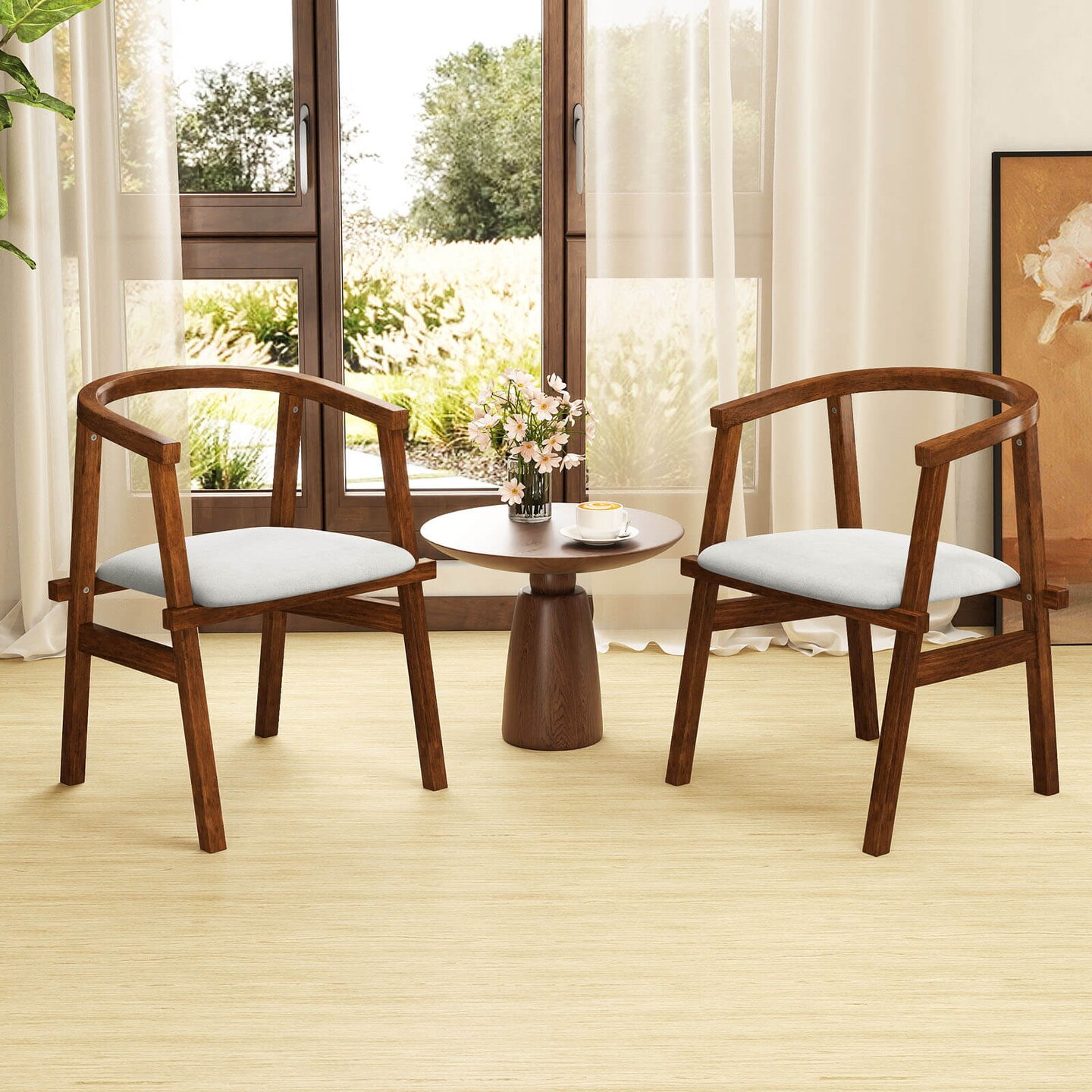Costway Wooden Dining Chairs Set of 2/4 with Wrap-around Armrest & Padded Seat for Kitchen