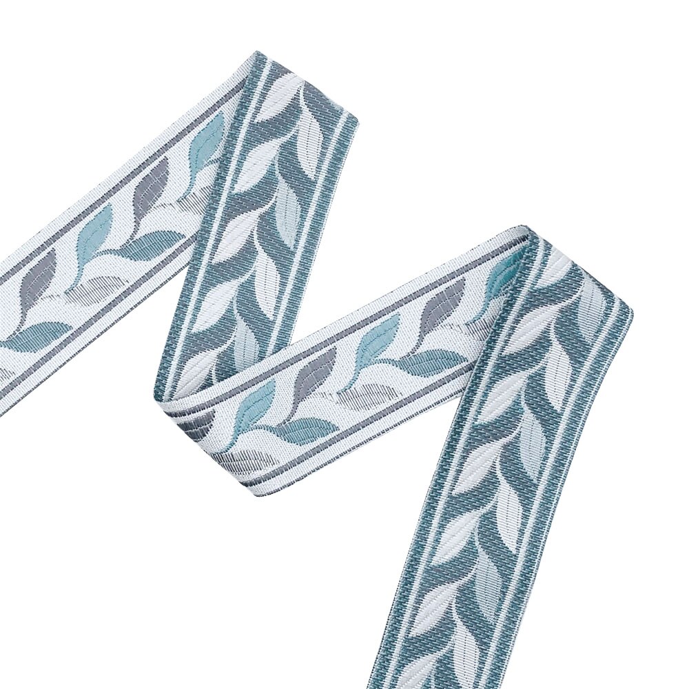 Designer’s Shop JL 767 Blue & Gray Leaf Woven Jacquard Trim – 1-7/16” x 5 Yards