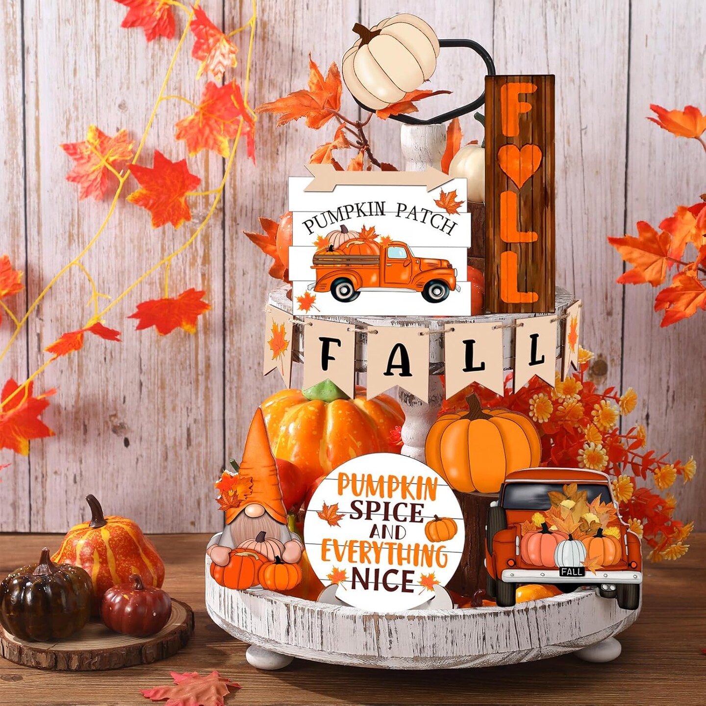 13 Pieces Fall Tiered Tray Decor Set Autumn Farmhouse Decor
